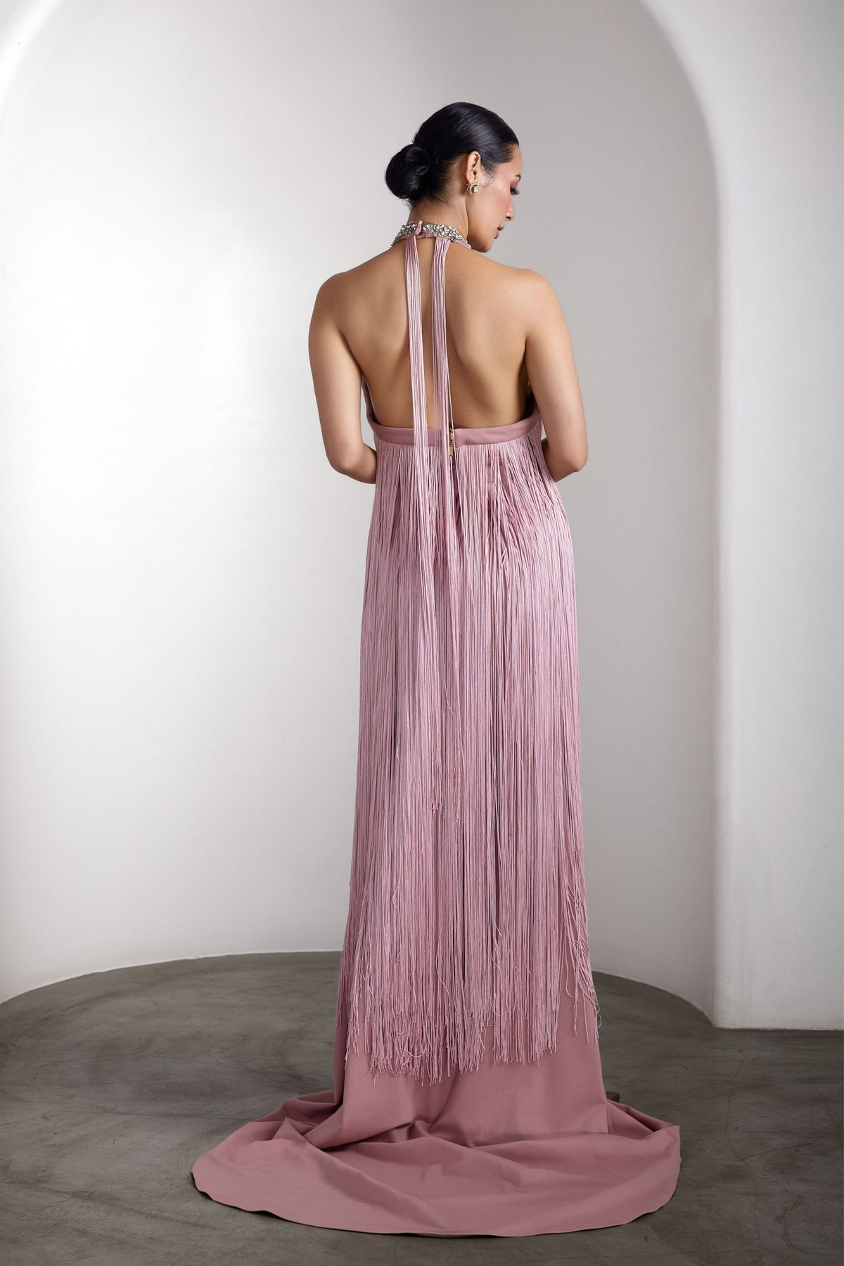 Pink Fringe Embellished Gown