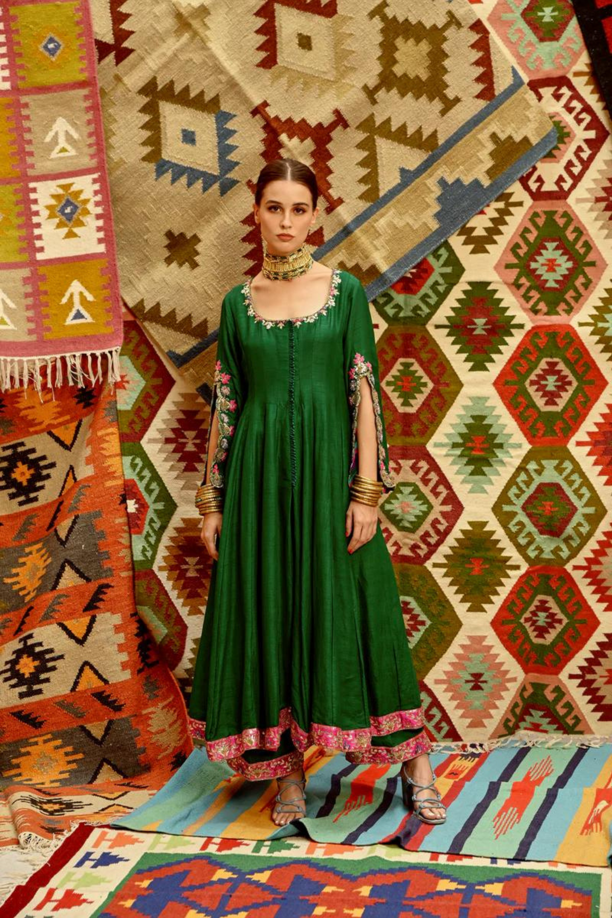 Emerald Green Sleeve Anarkali Set