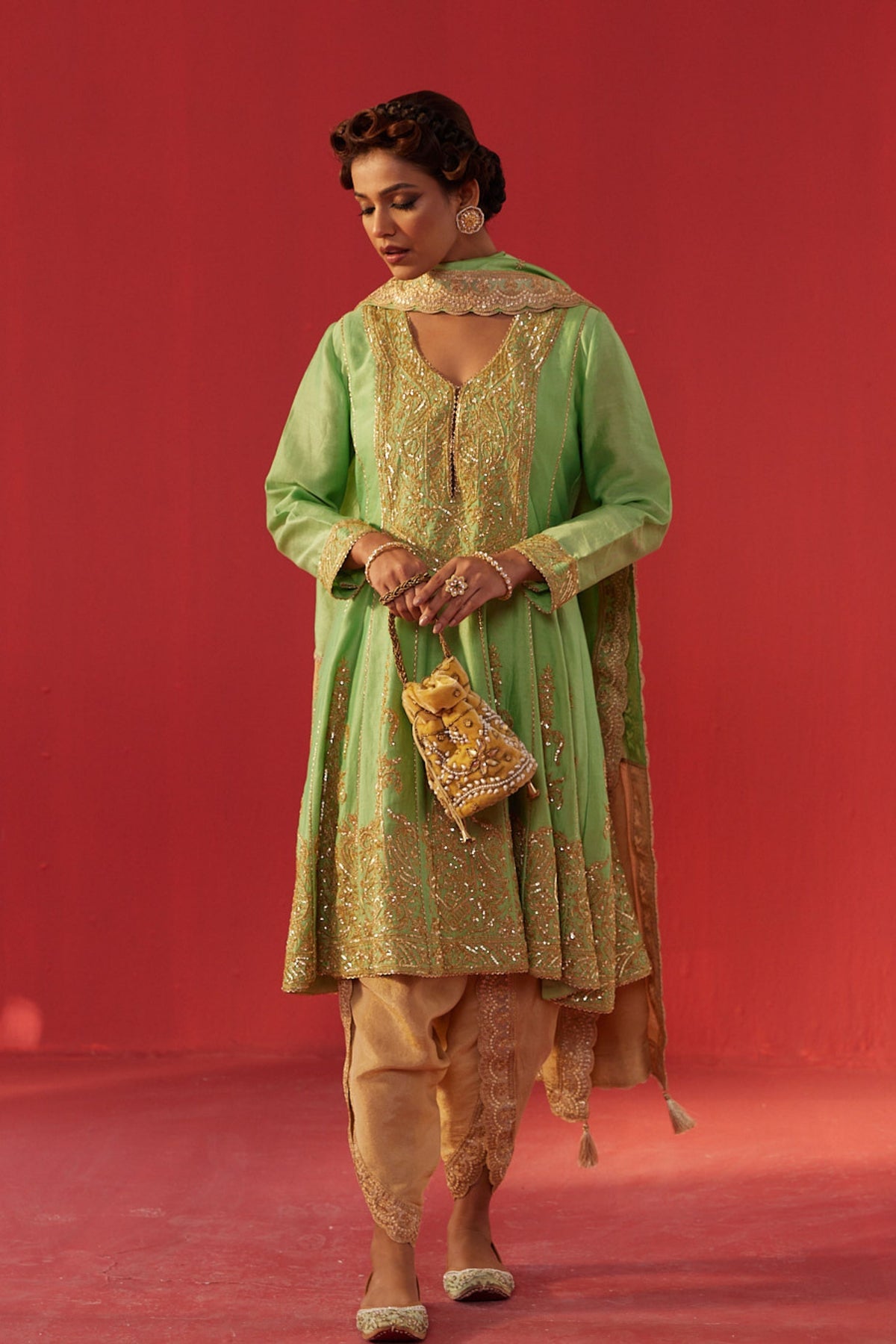 Pista Green Kalidar Kurta Set