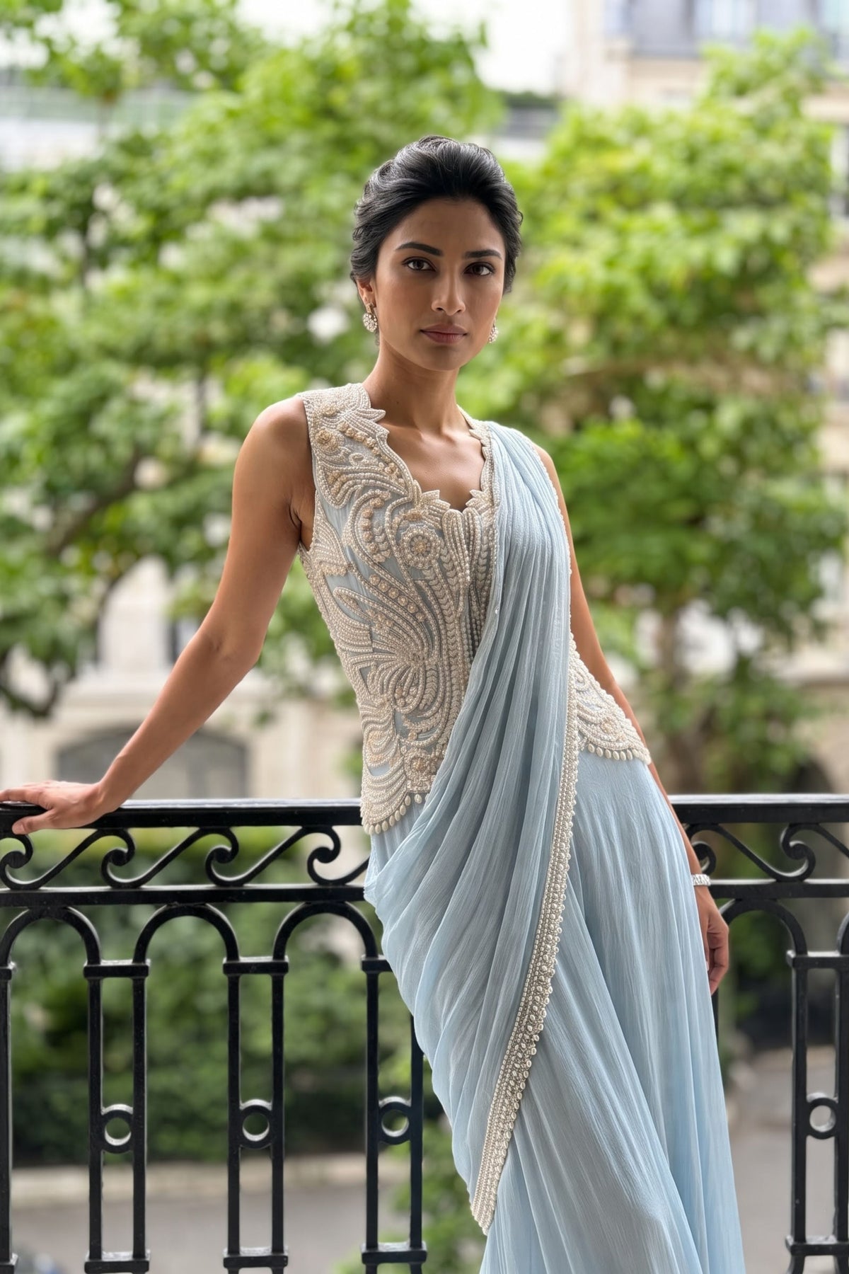 Aveline Draped Sharara Saree Set