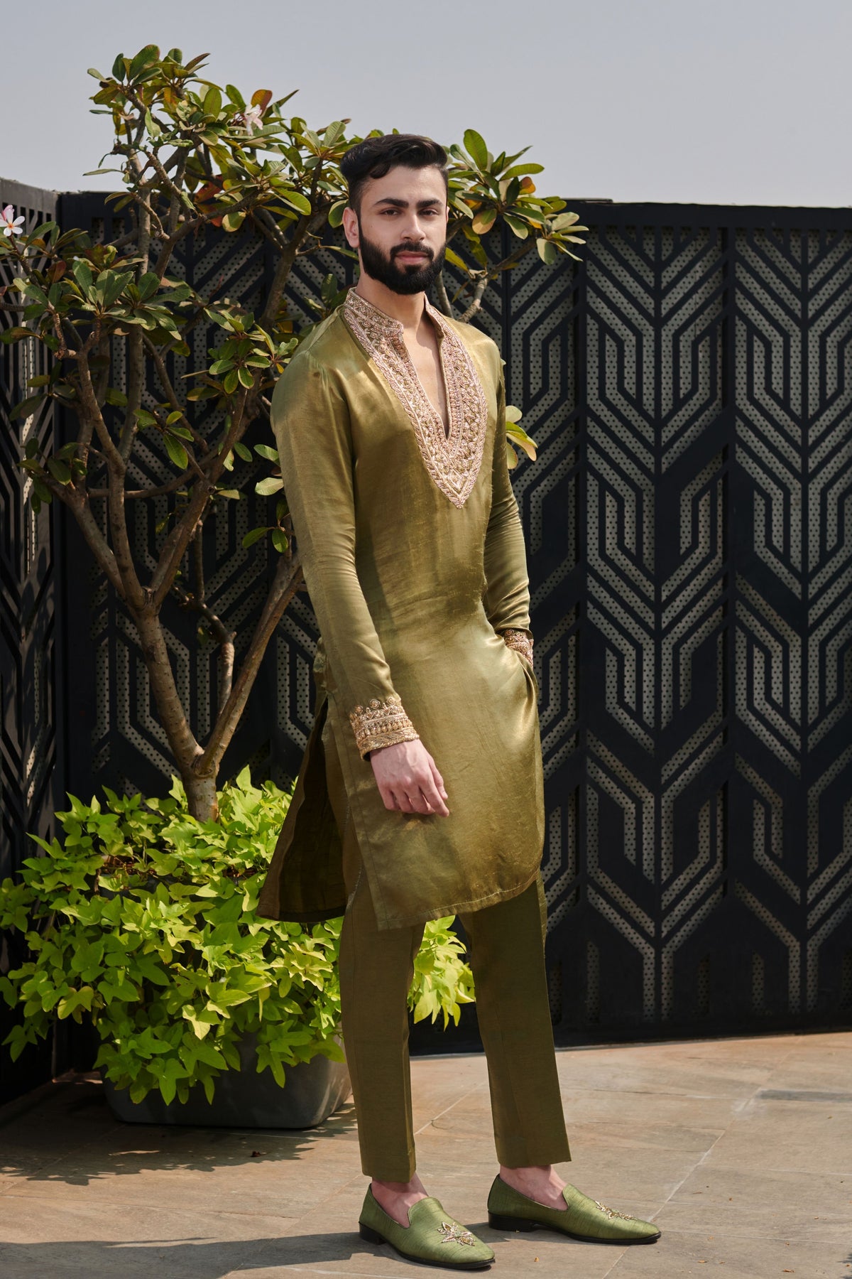 Olive Green Mens Kurta Set