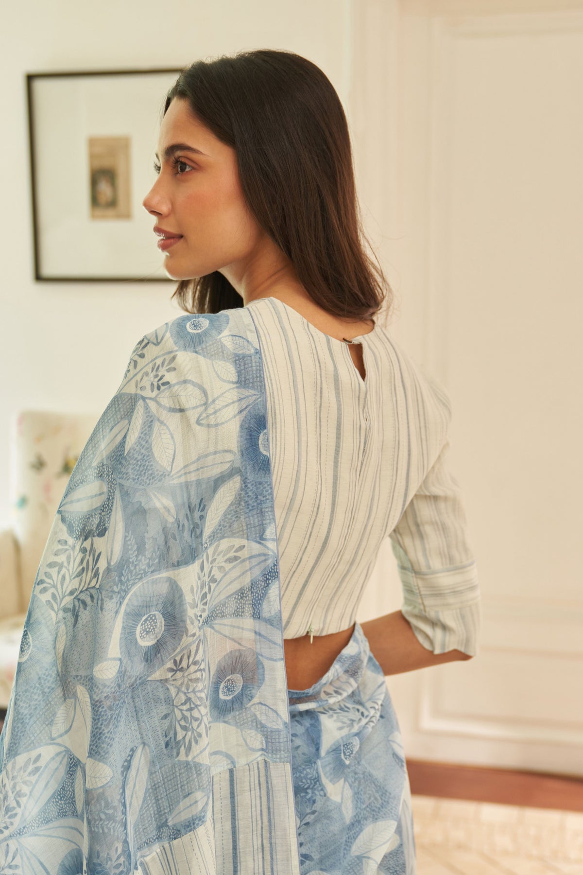 Powder Blue Floral Saree