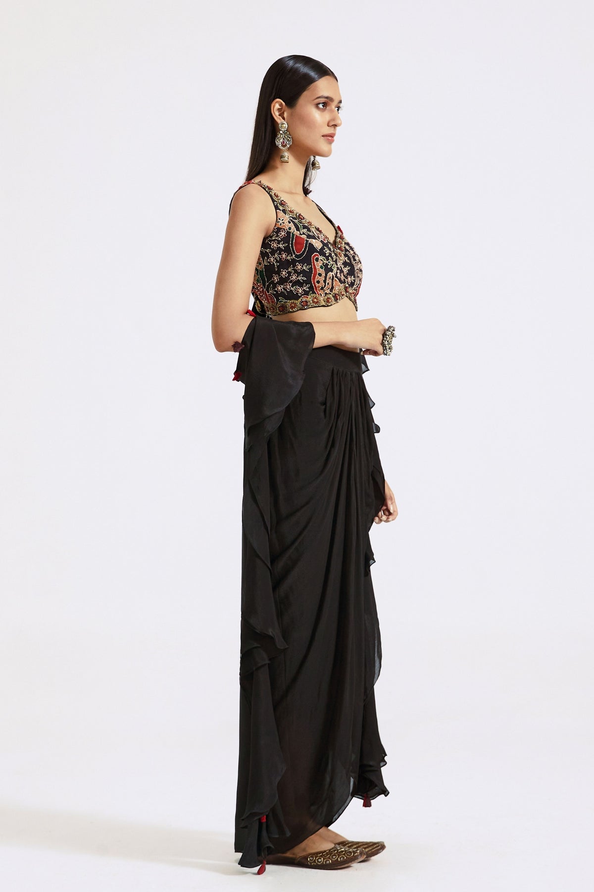 Black Draped Skirt Set