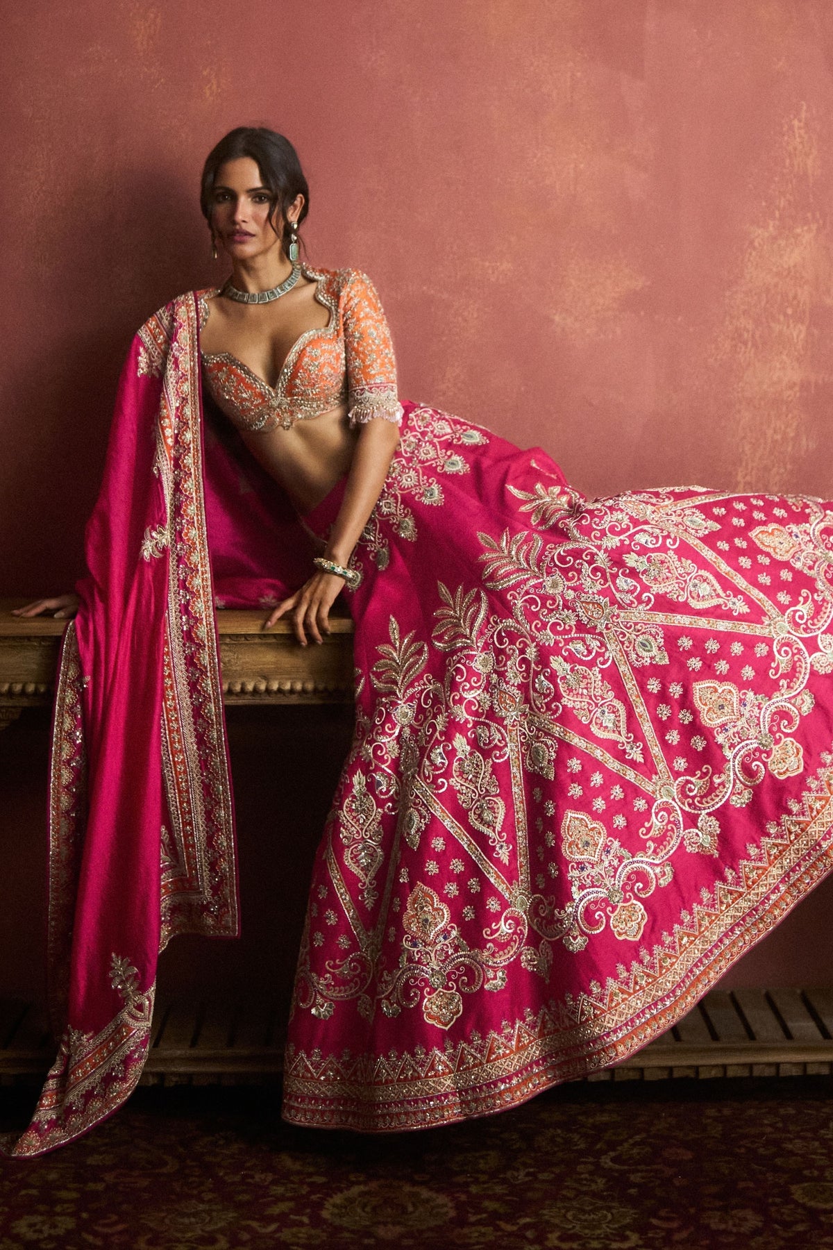 Pink Embroidered Lehenga Set