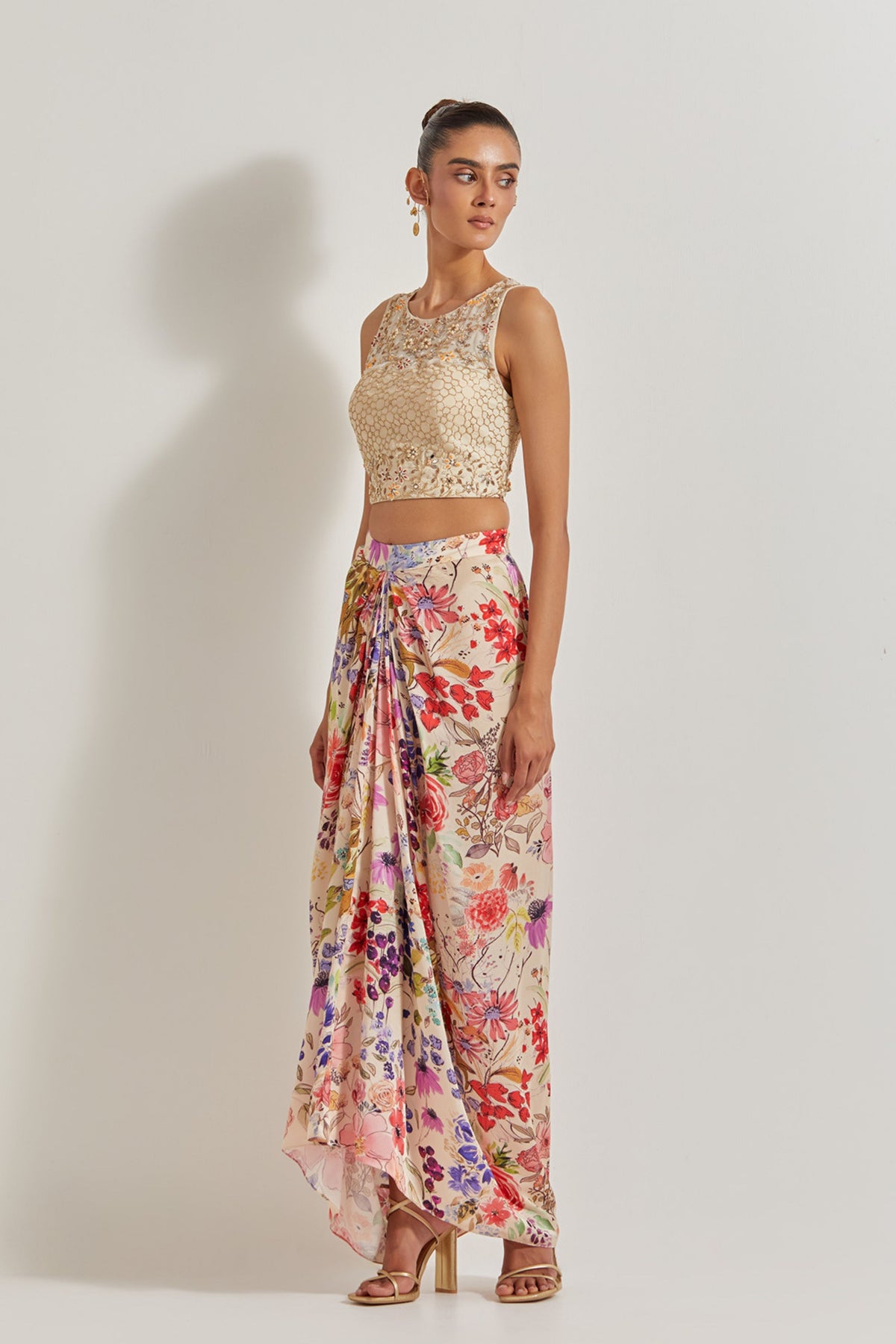 Satin Cowl Skirt Set