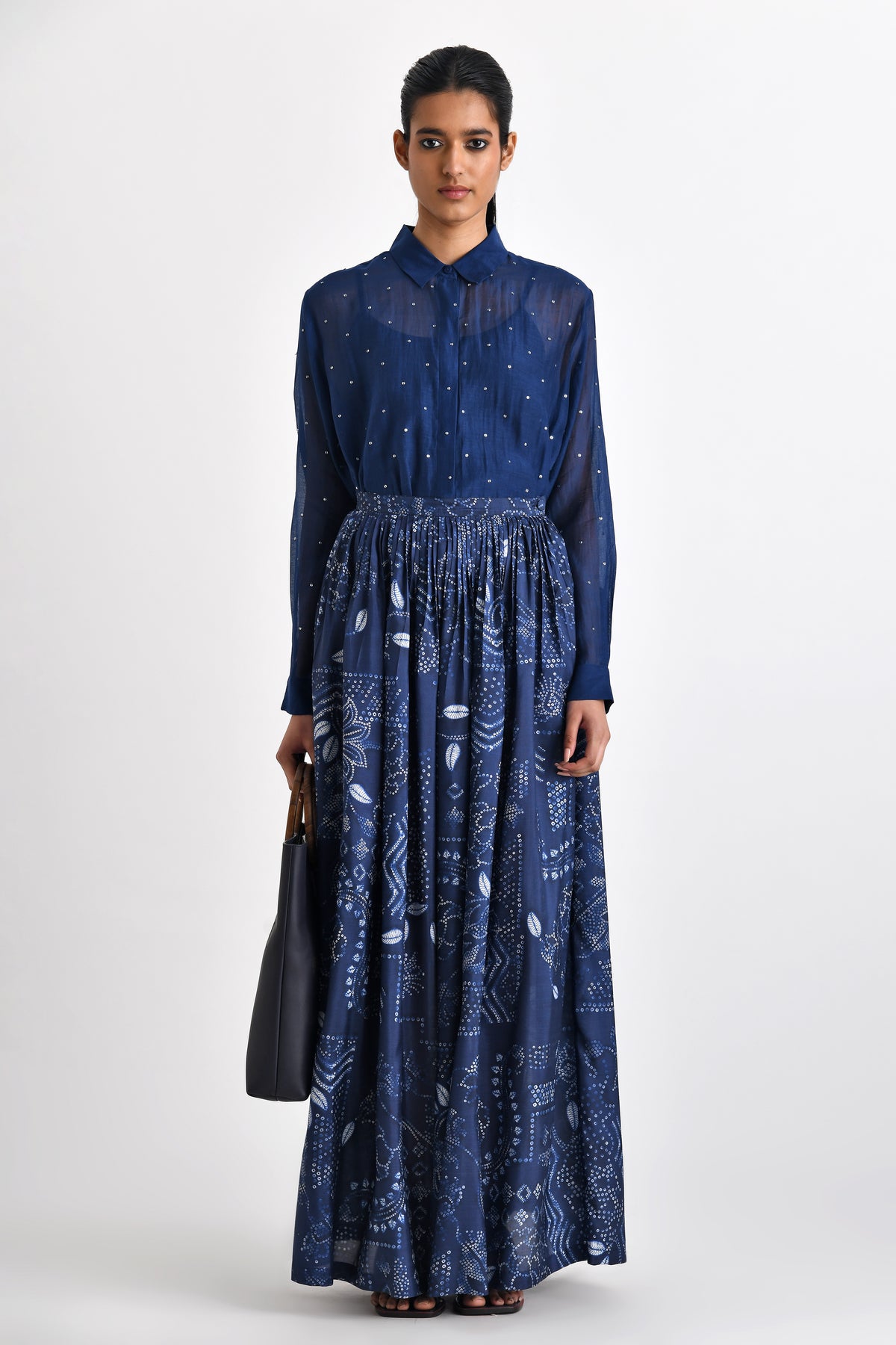 Navy Pella Pleated Skirt