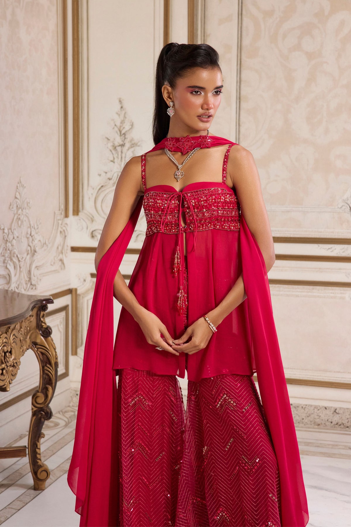 Magenta Flowy Peplum Set