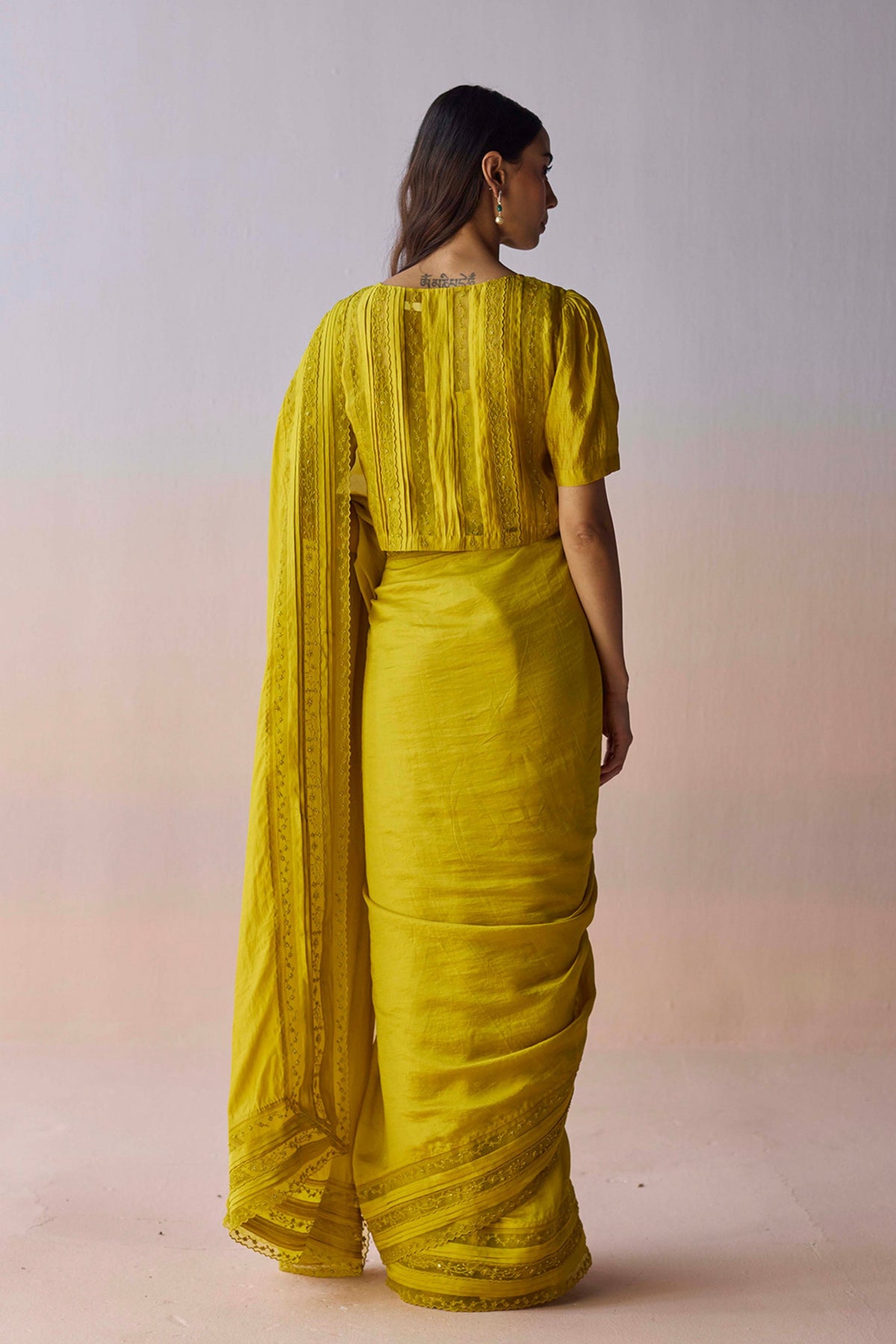Whispering Ivy Embroidered Yellow Saree