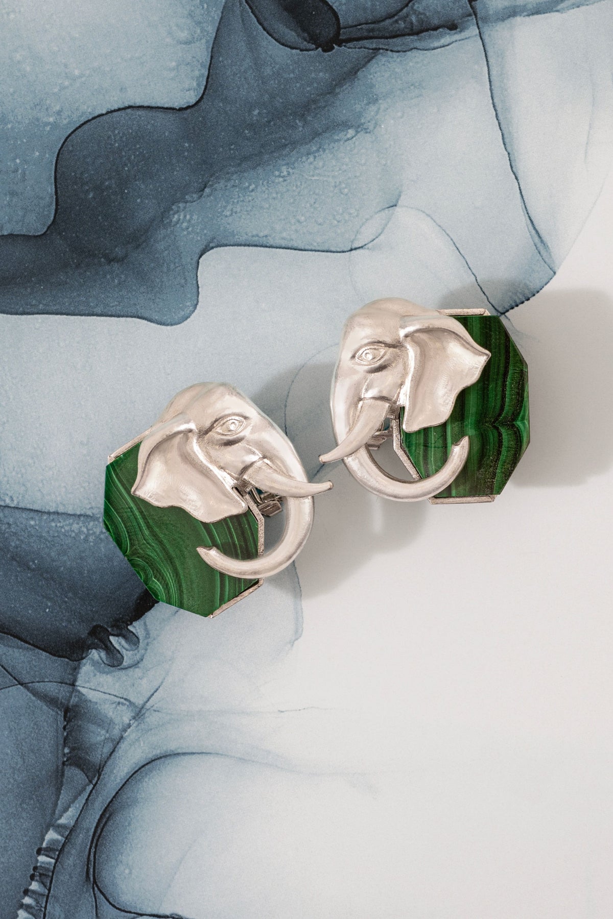 Ele Malachite Studs Silver