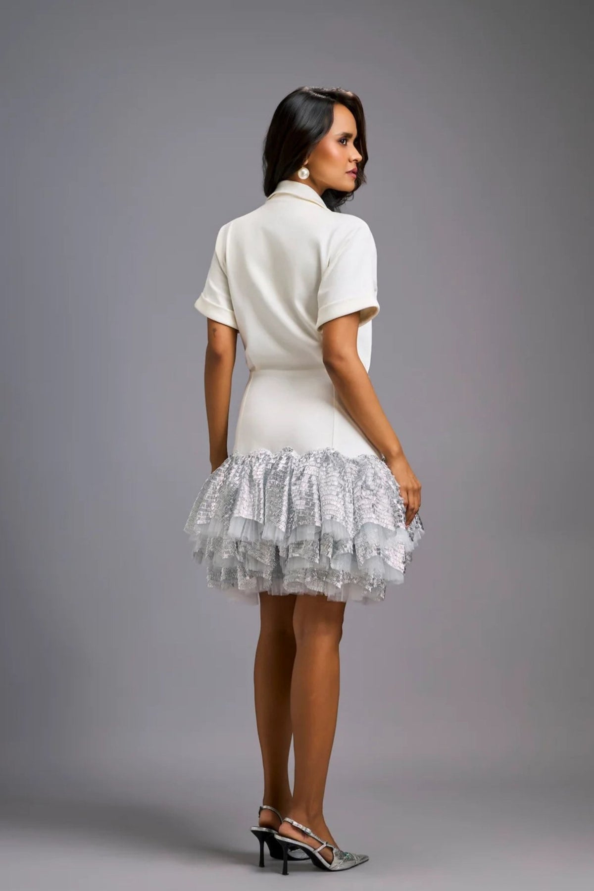 Lapelled Silver Jacket Dress