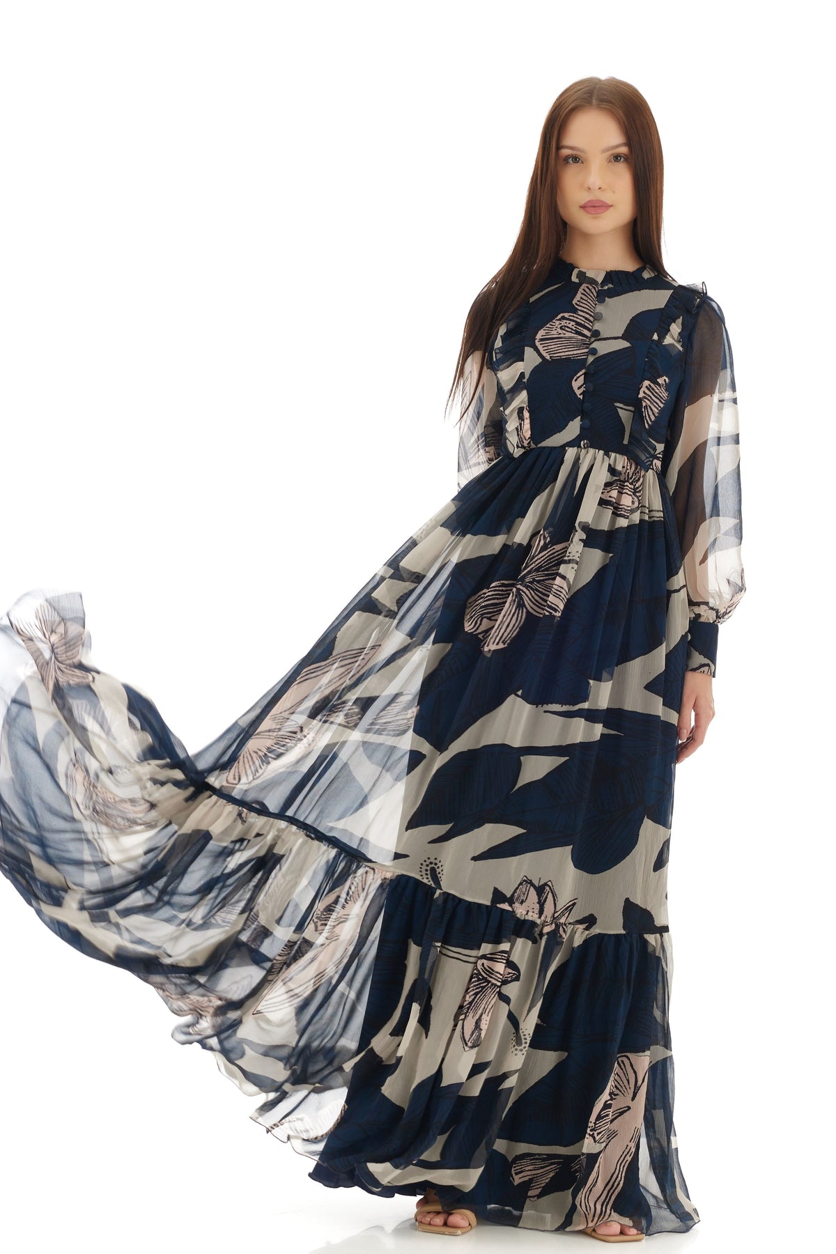 Blue and White Long Dress