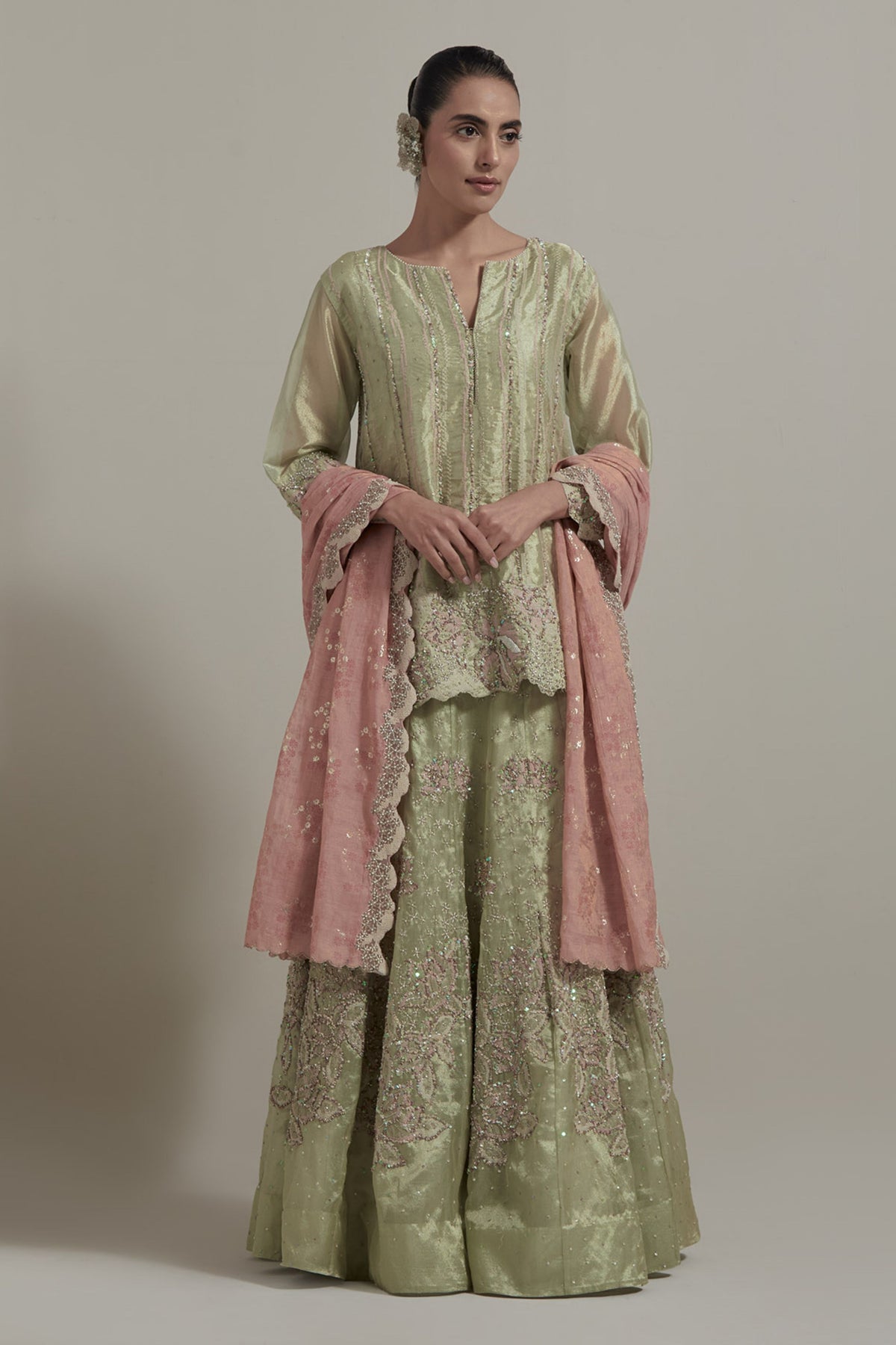 Embroidered Green Skirt Set