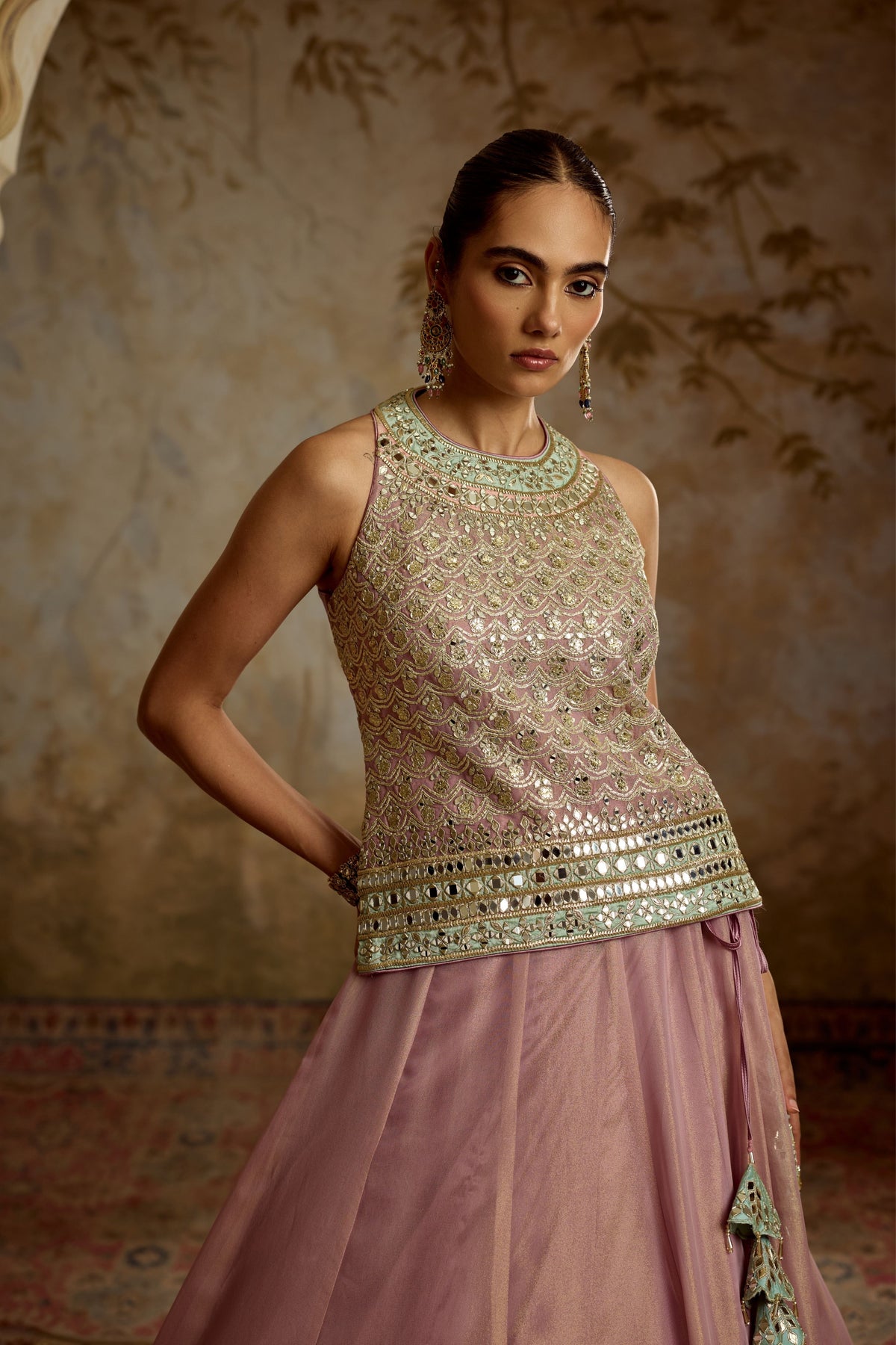 Purple Tissue Kurta Lehenga Set