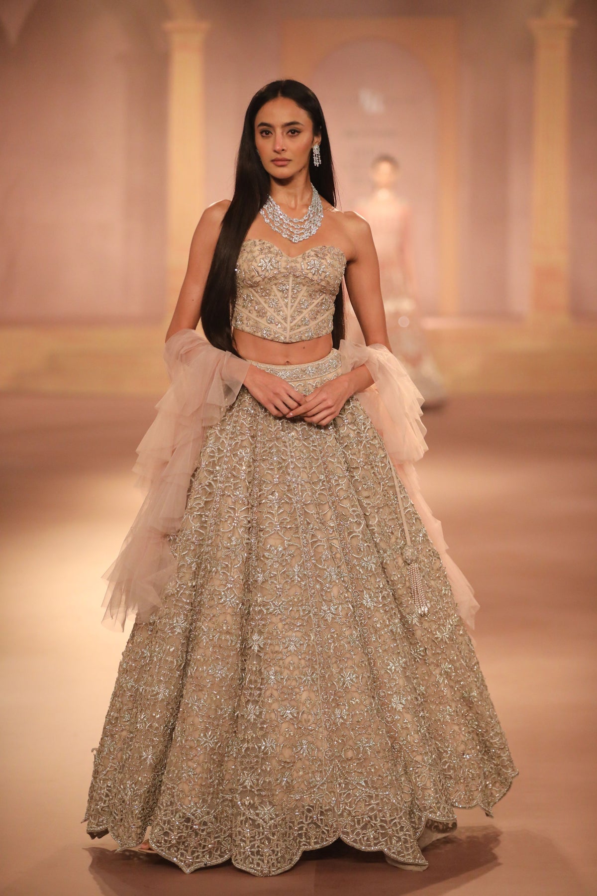 Beige Gold Lehenga With Corset