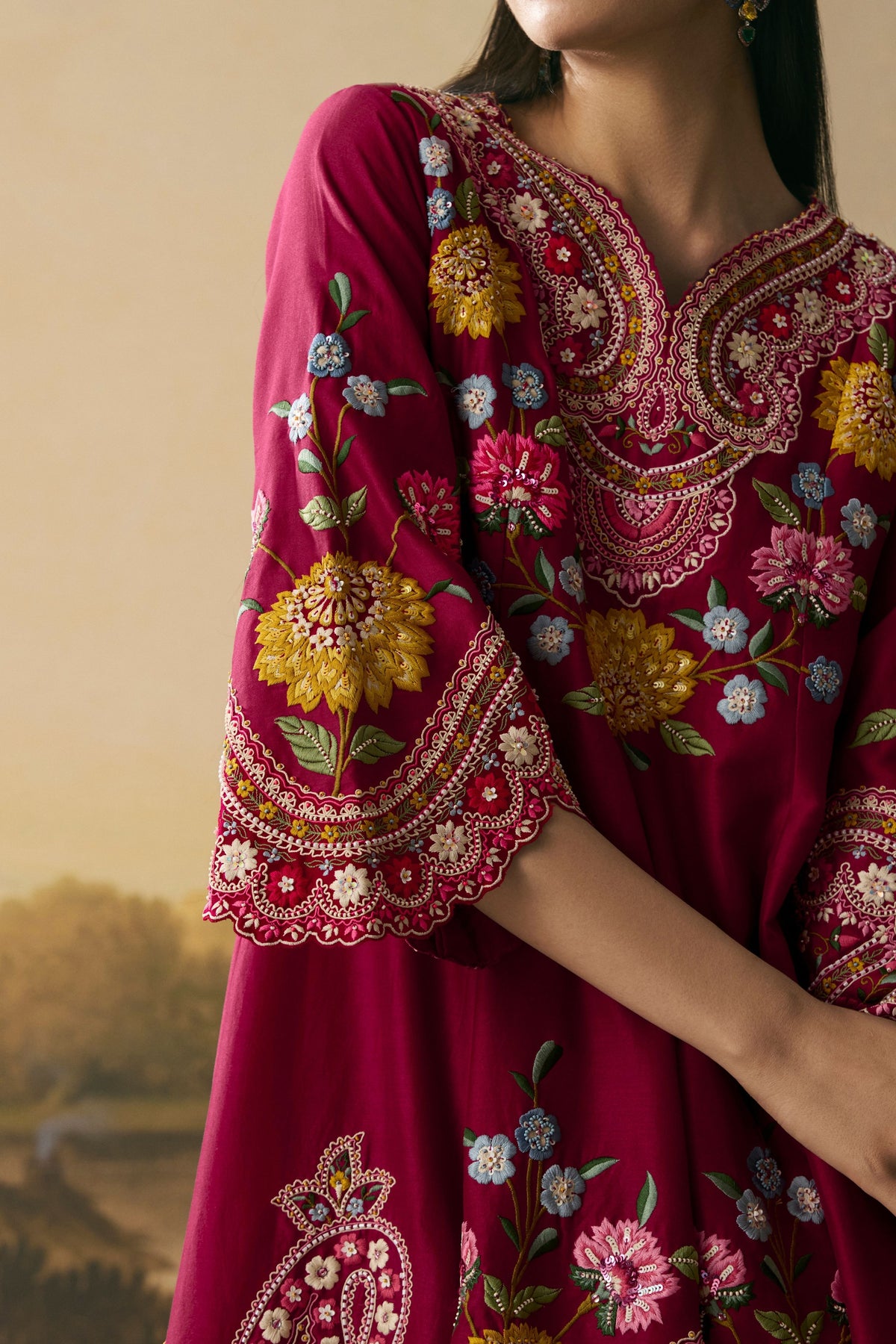 Red Chanderi Kurta Set