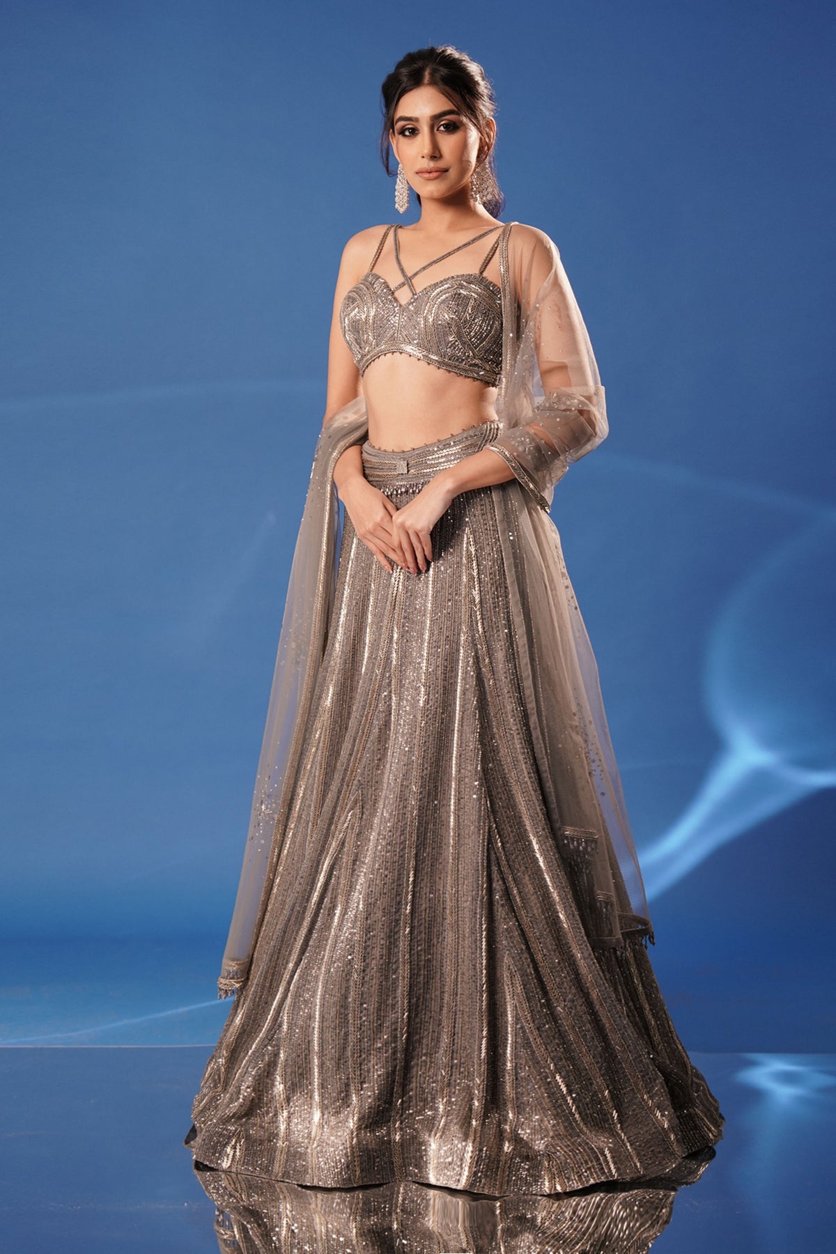 Soft Grey Embroidered Lehenga Set