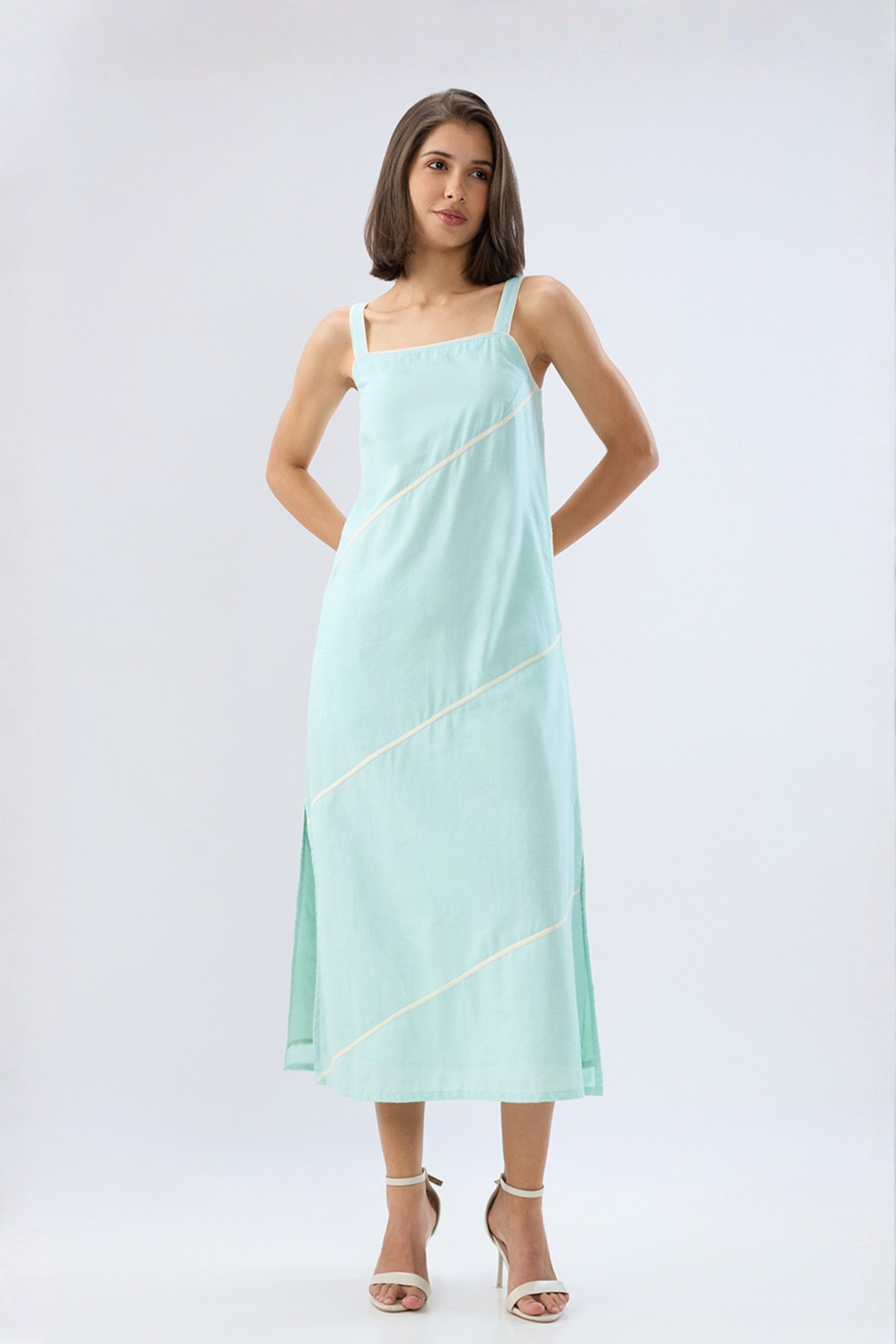 Blue Square Neck Column Dress