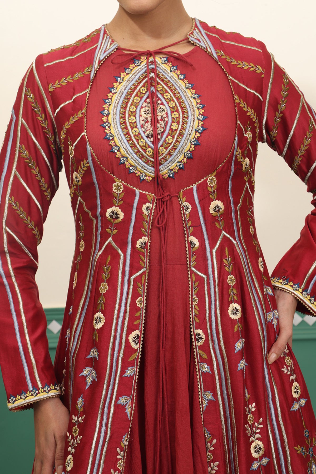 Red Anarkali &amp; Pants Set