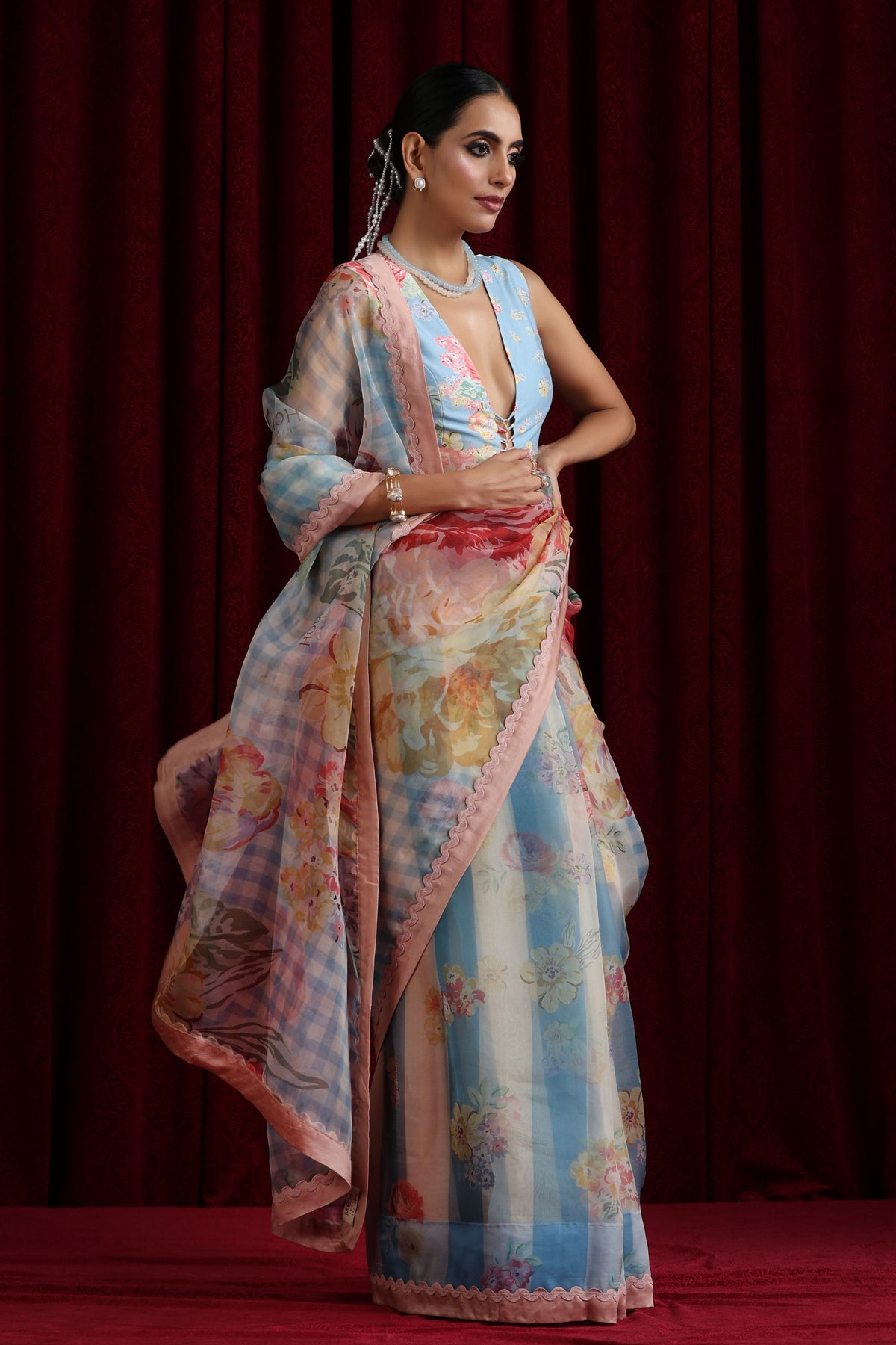 Blue Bloom Saree Set