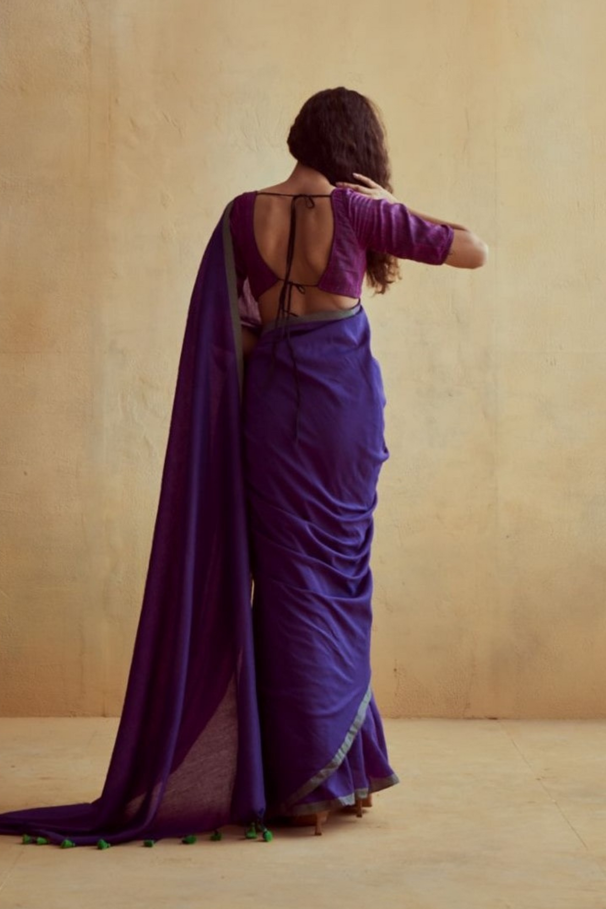 Blue khadi cotton with green border