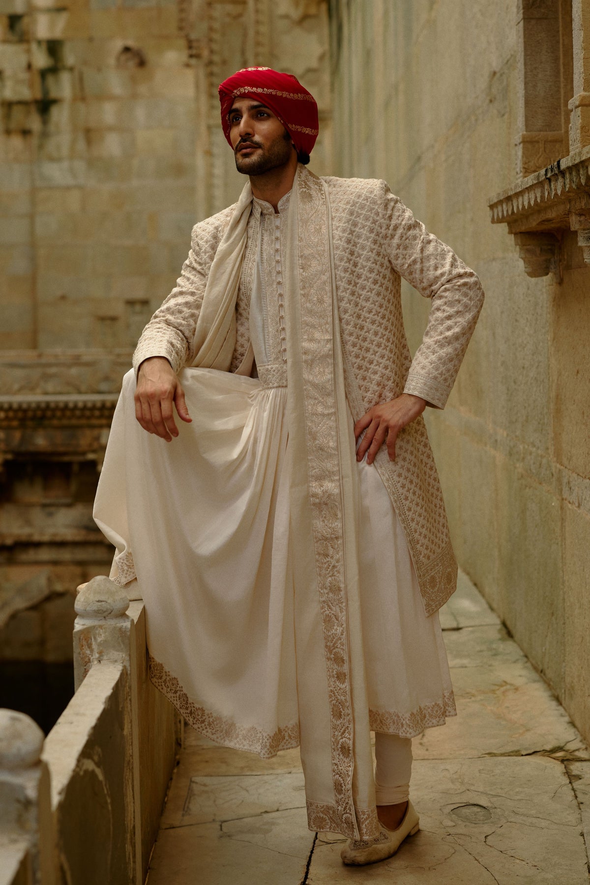 Cream Sherwani Jacket Set