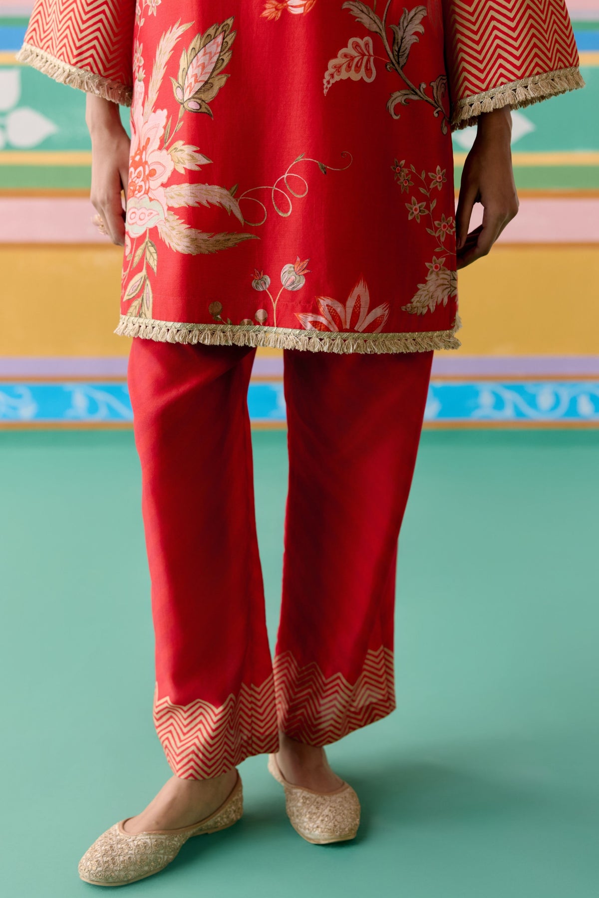 Red Chintz Sharara Set