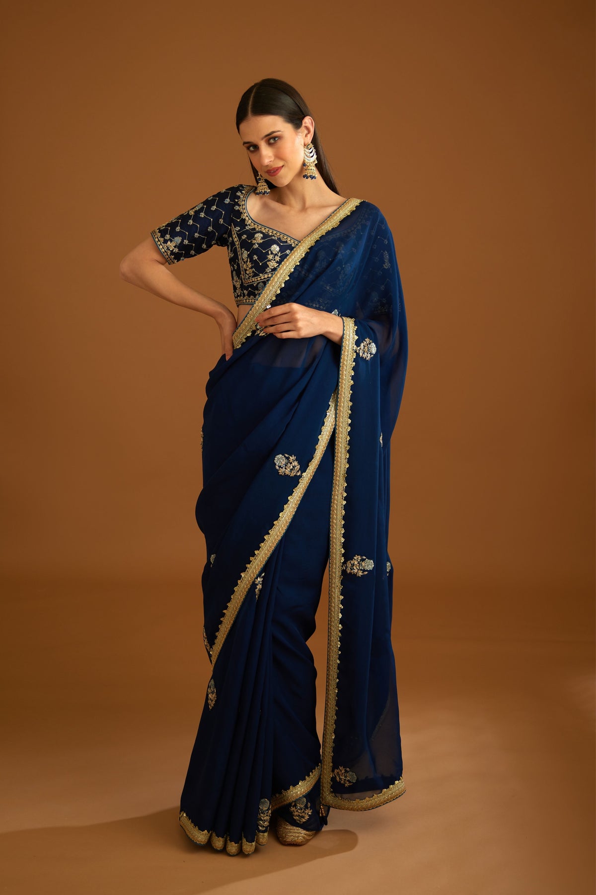 Midnight blue Saree set