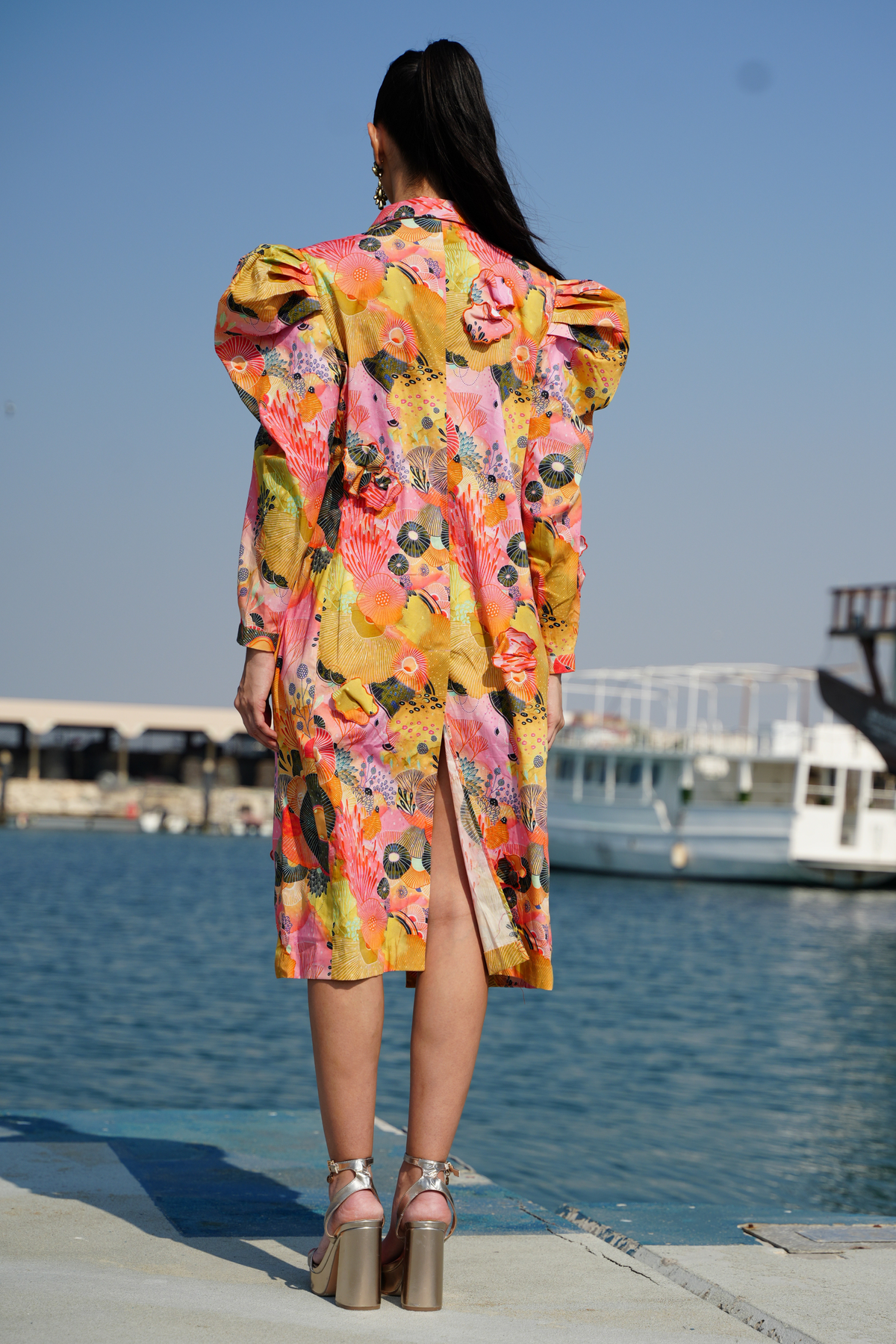 Printed Blazer With Embroided Dress