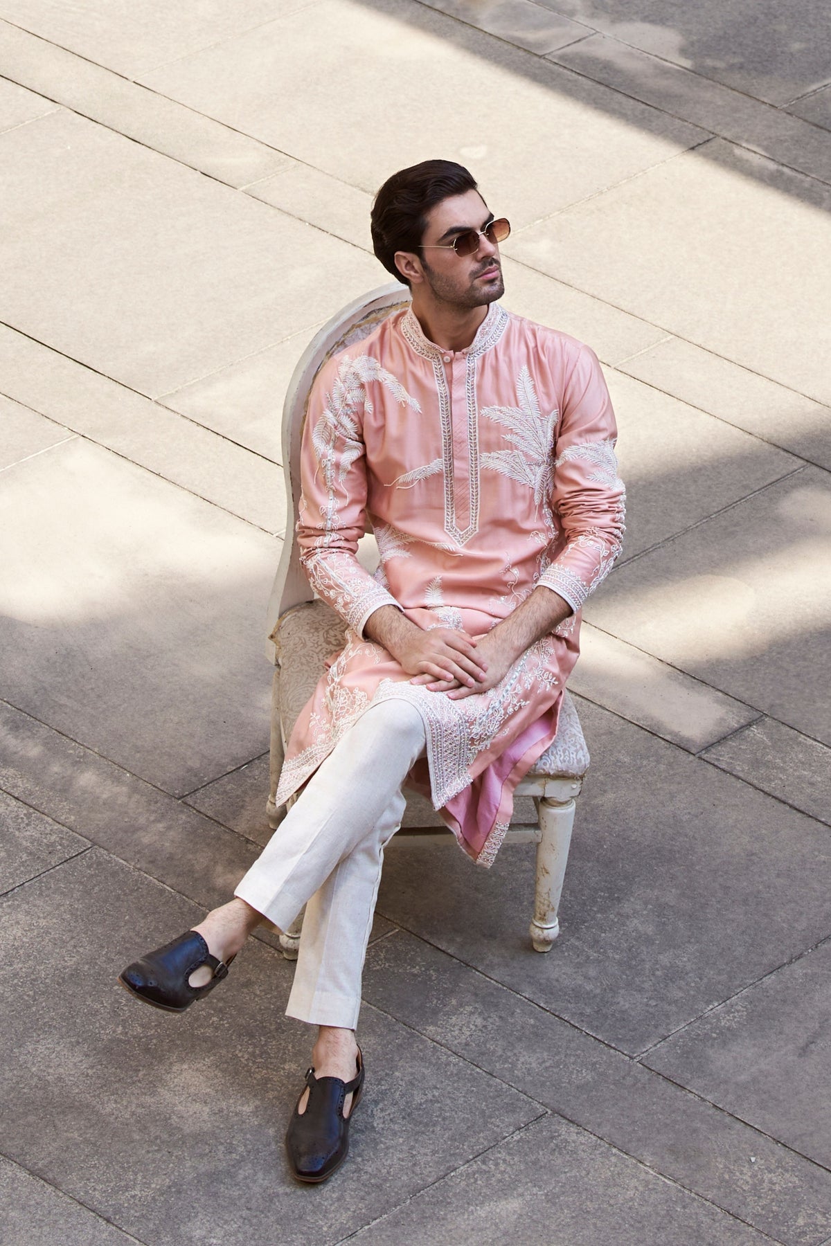Dusty Rose Bottle Palm Tree Kurta