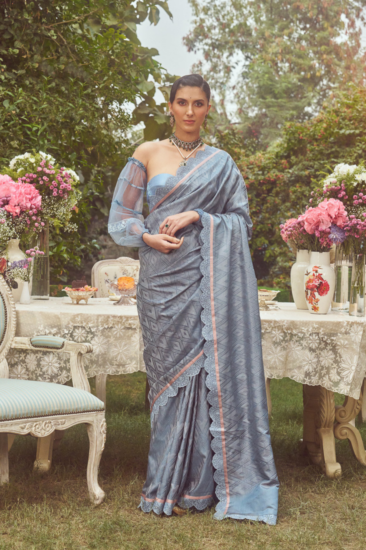 Steel Blue  Handloom Sari