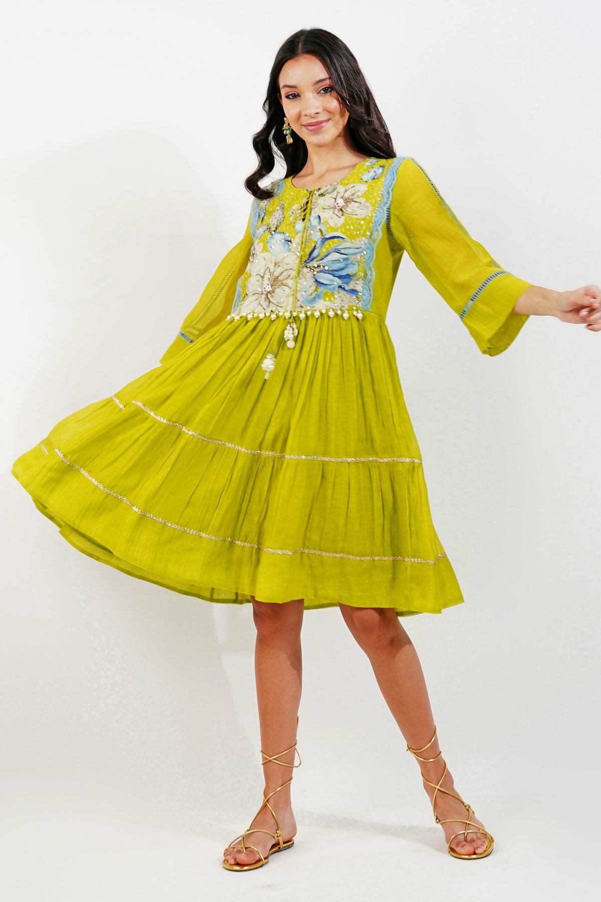 Floral Yoke Tiered Dress