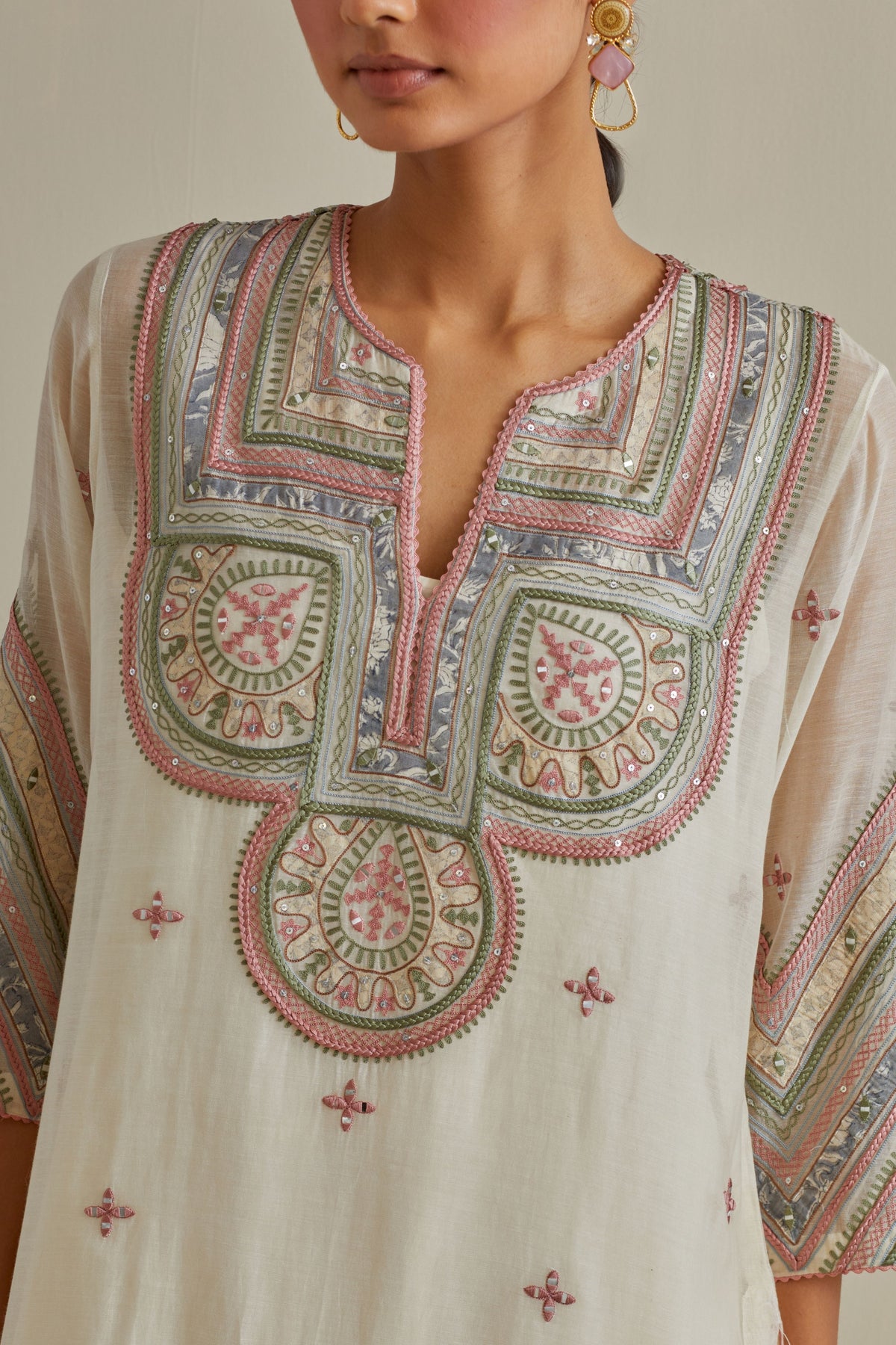 Pink Thread Embroidered Kurta Set
