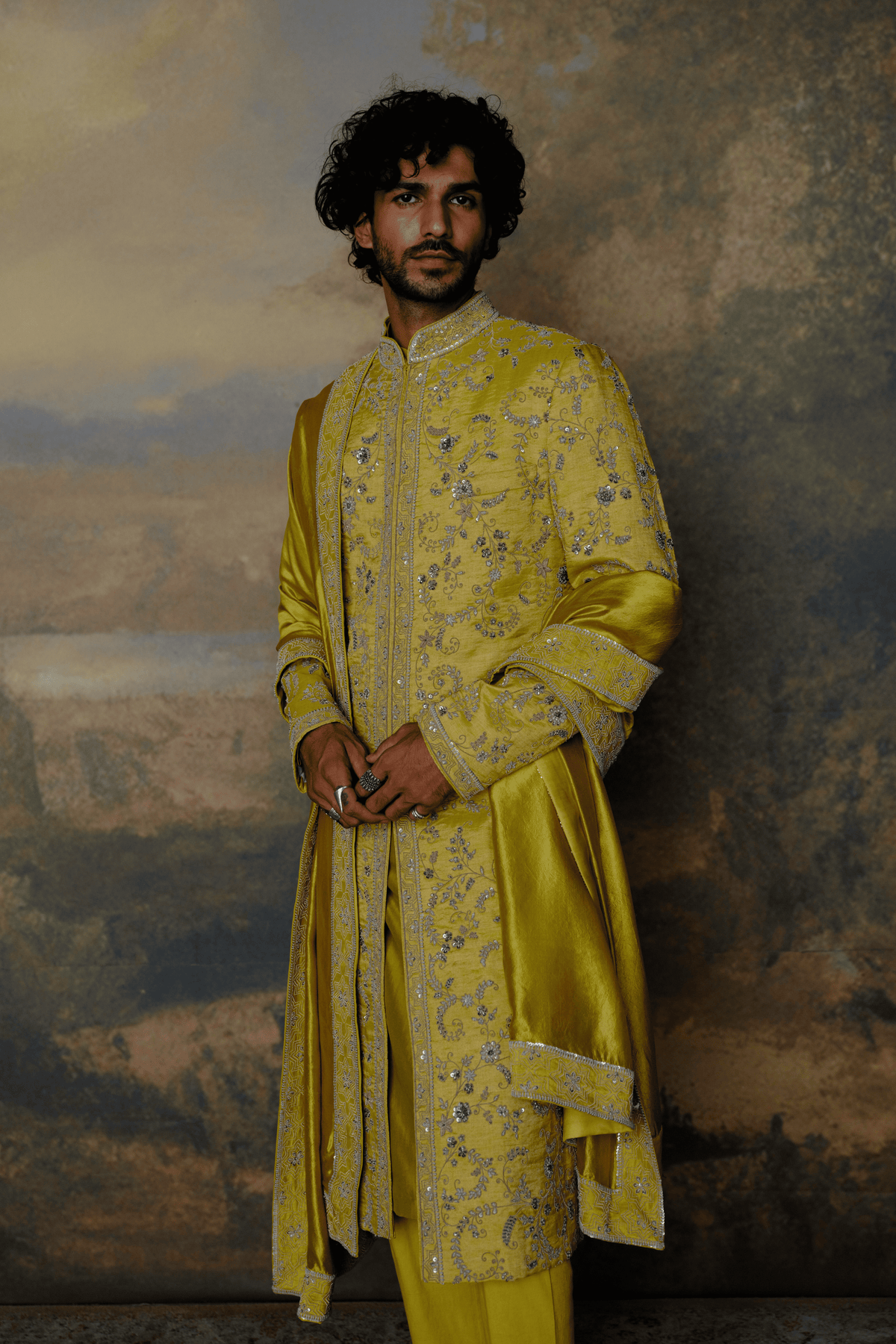 Mustard Sherwani Set