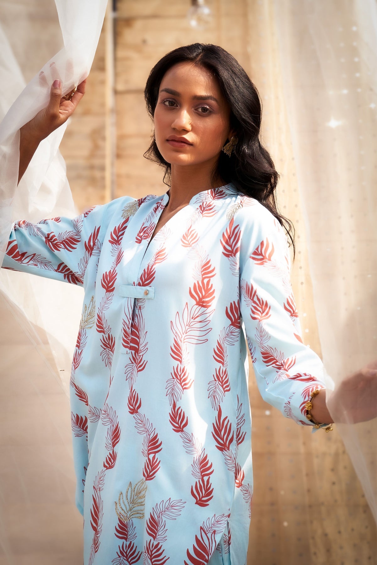 Reveria Printed Blue Tunic Set