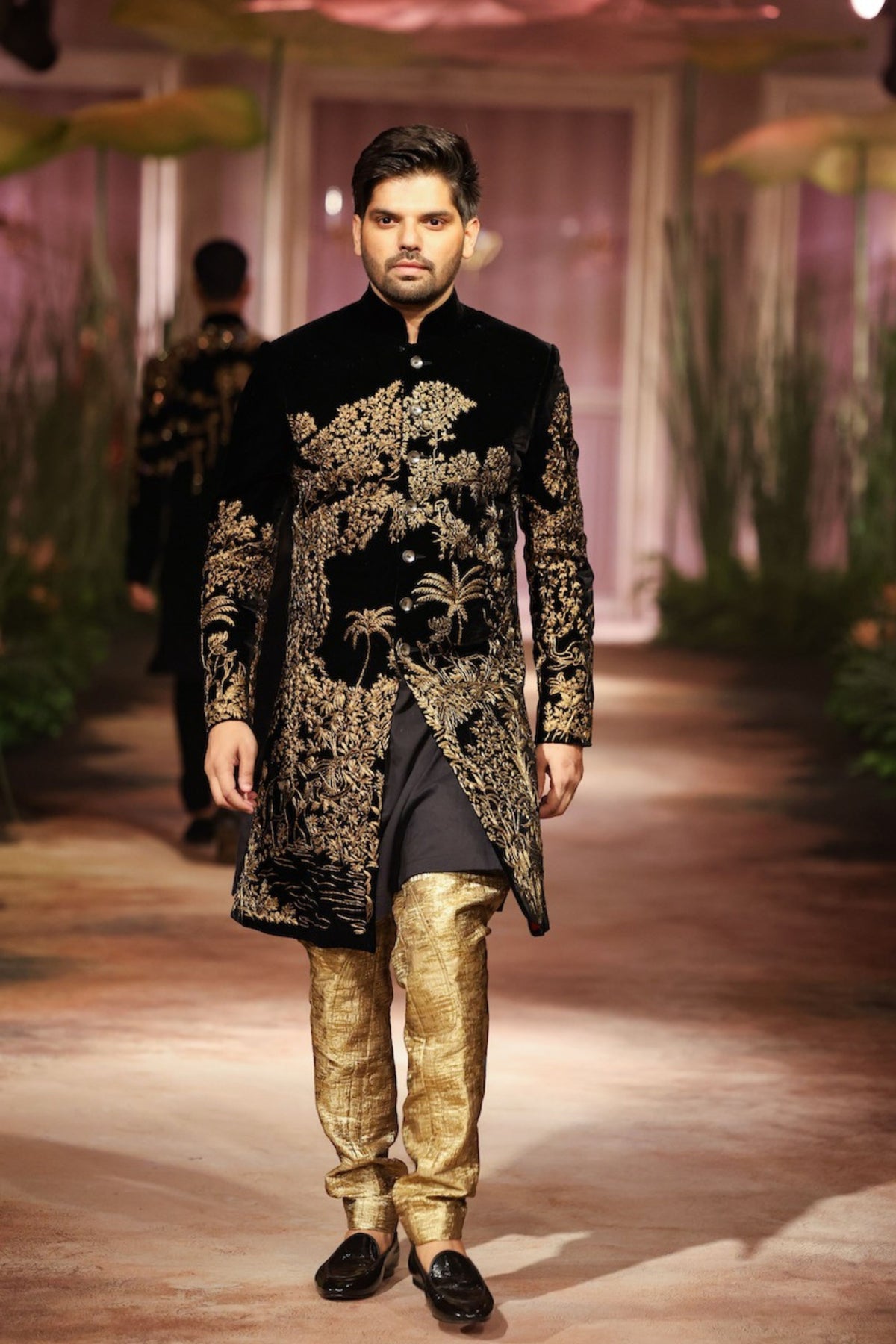Black Velvet Embroidered Sherwani