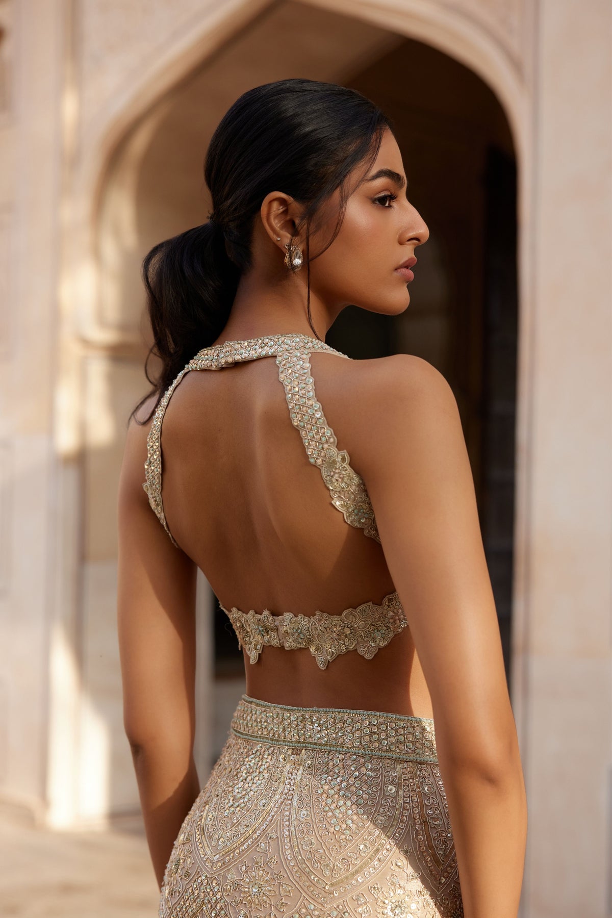 Beige Champagne Top and Skirt
