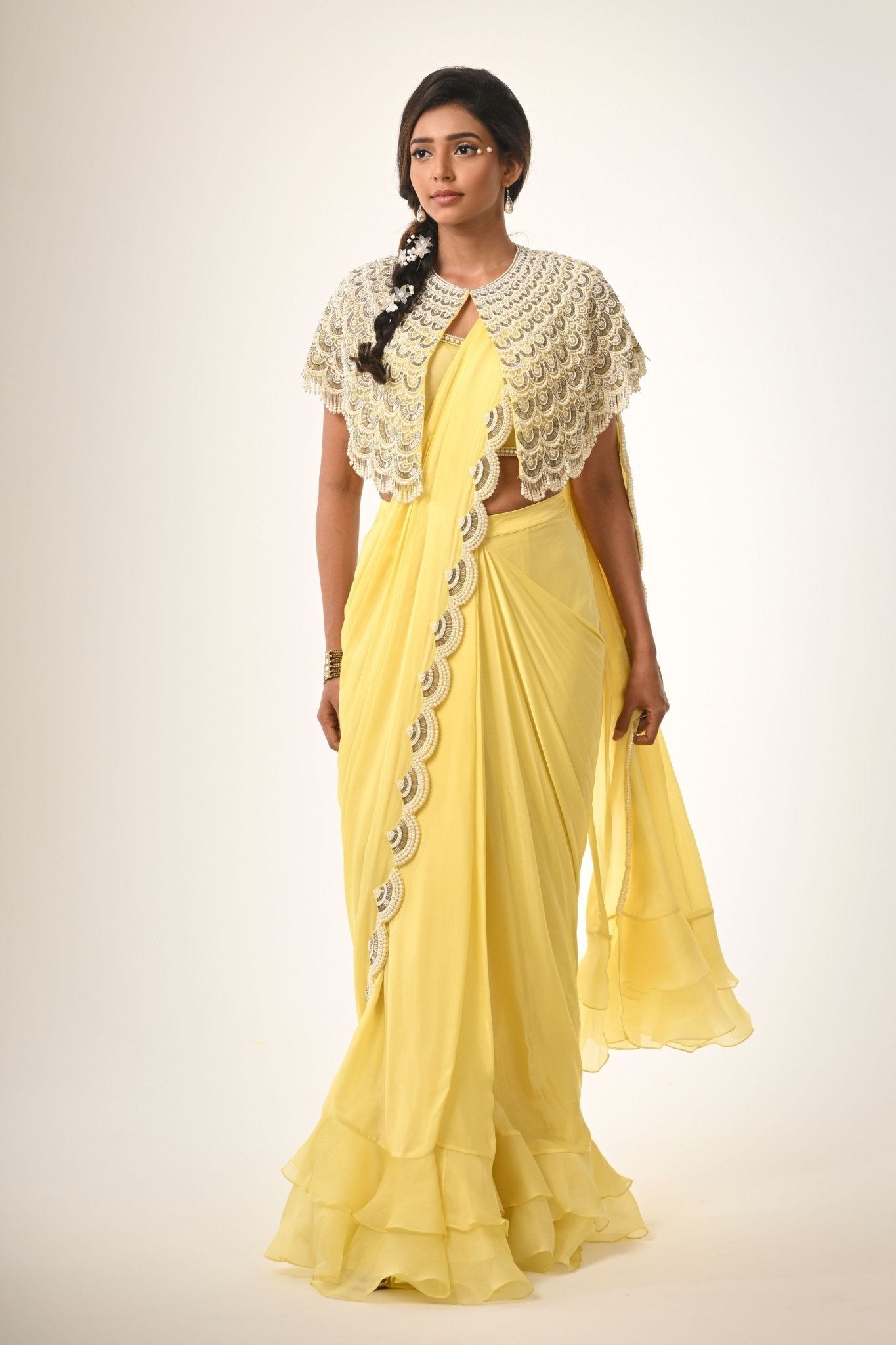 Pearl Scallop Cape Saree Set - Couture by Niharika - Elahe