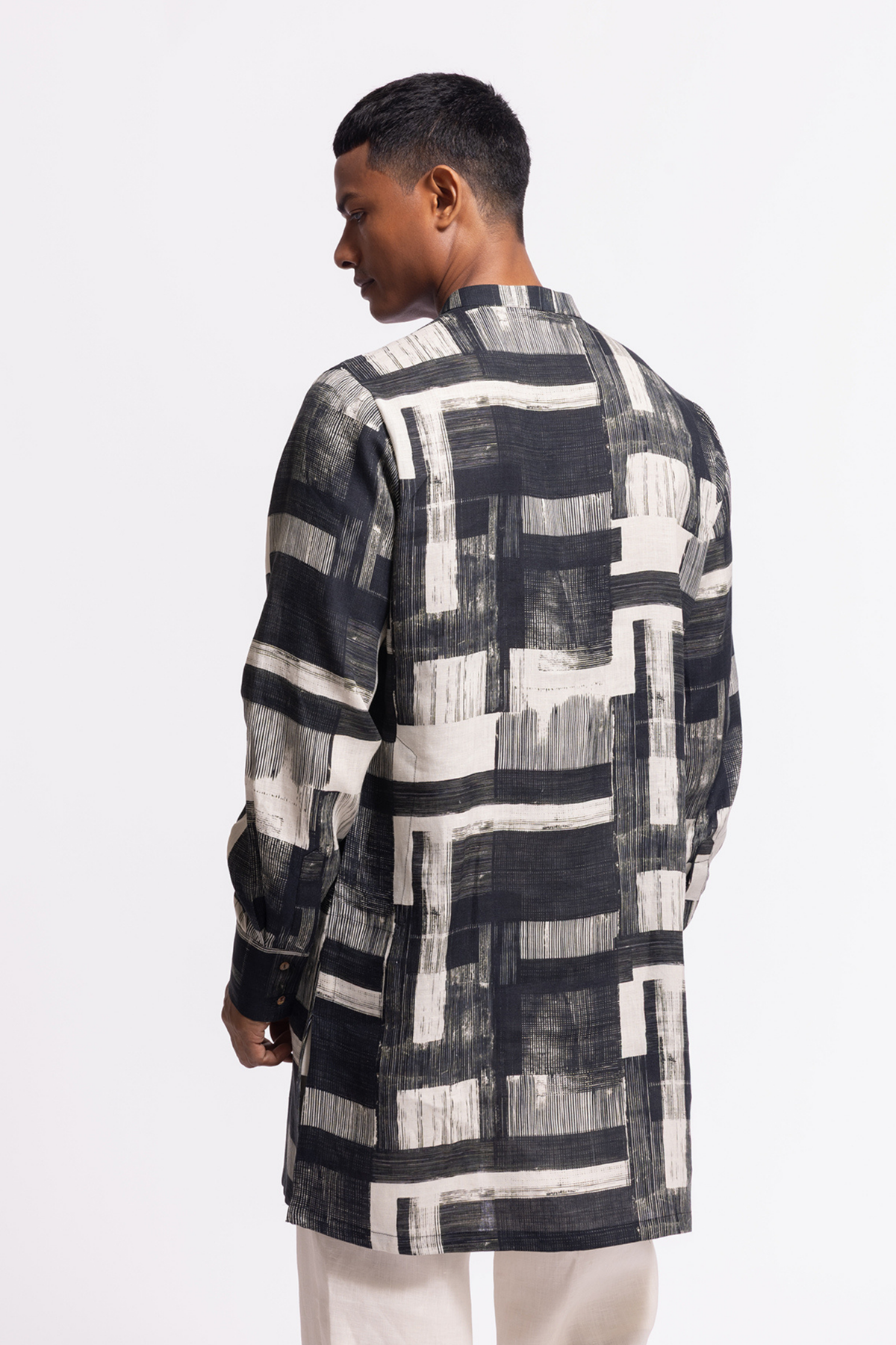 Black &amp; White Linen Short Kurta