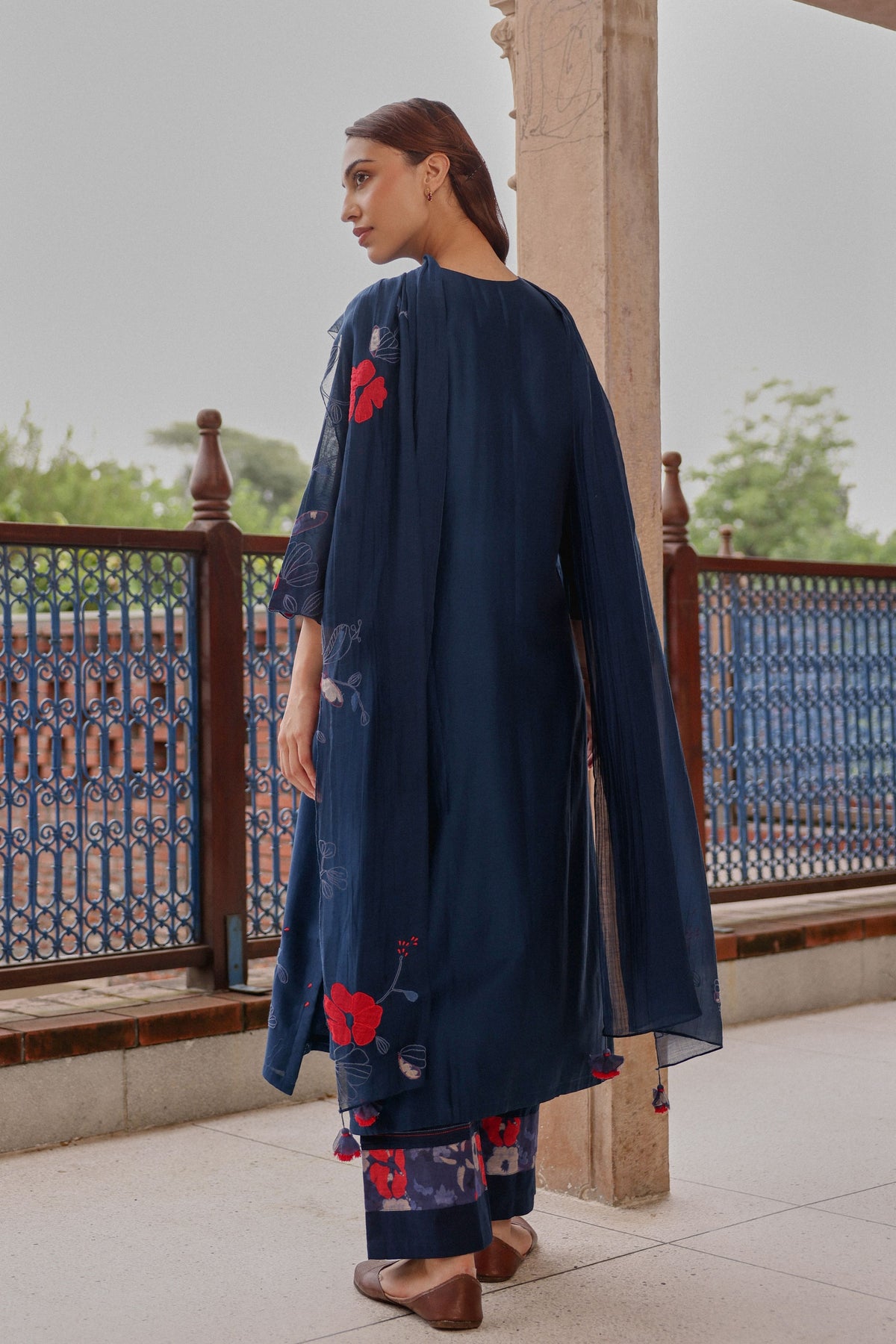 Indigo Bloom Applique Kurta Set