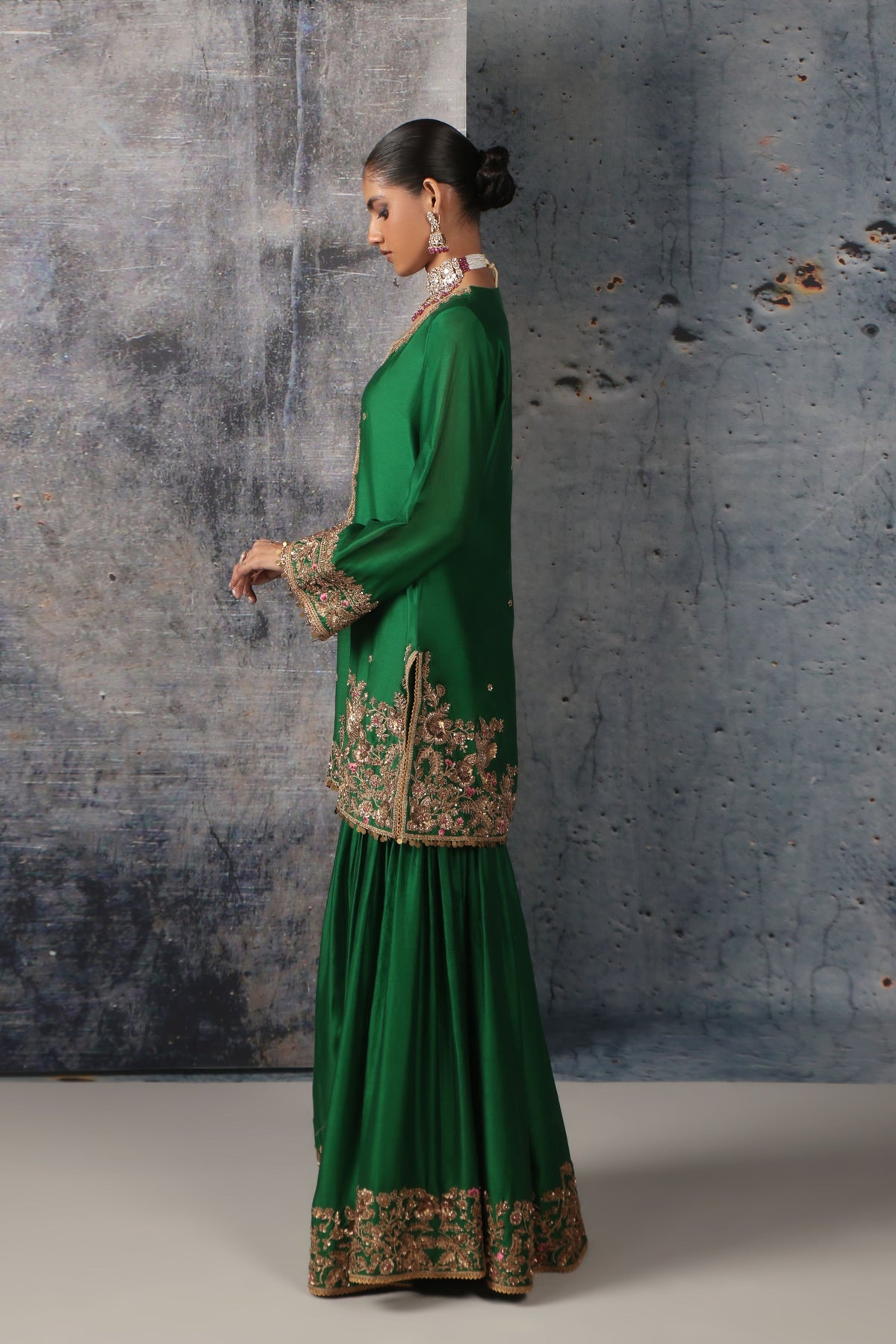 Green Heavy Sharara Set