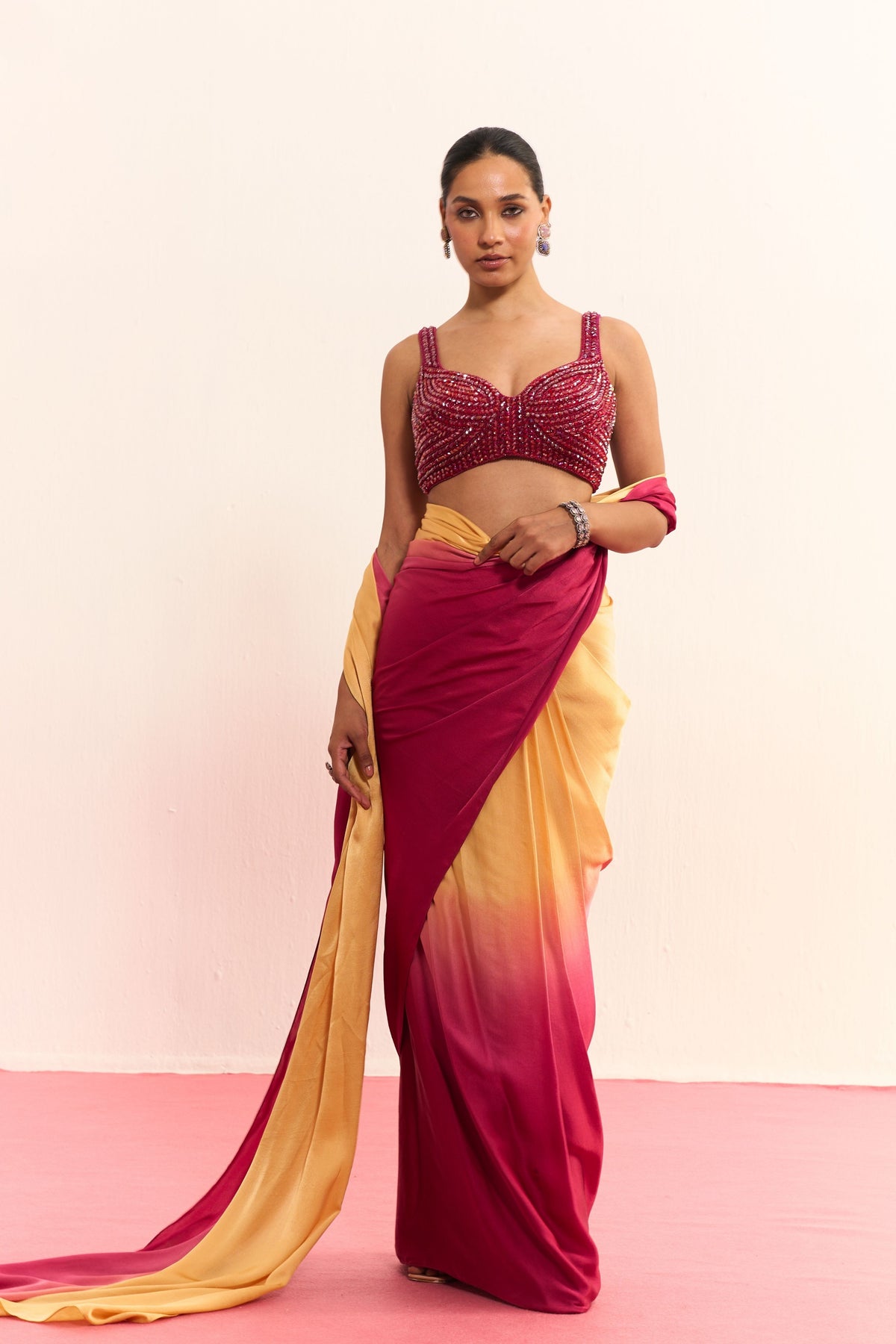 Crimson Dawn Draped Saree Set