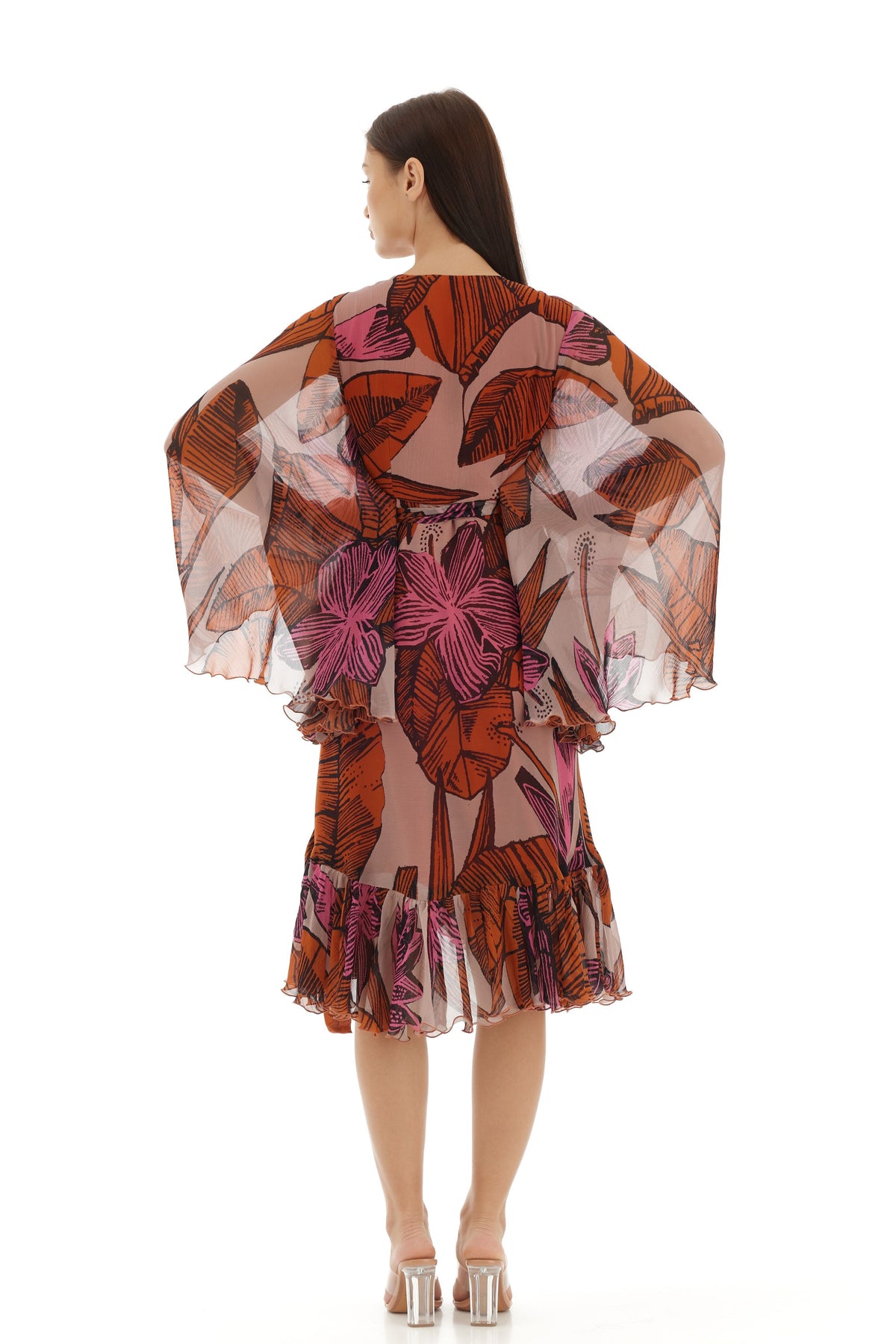 Orange and Beige Wrap Dress