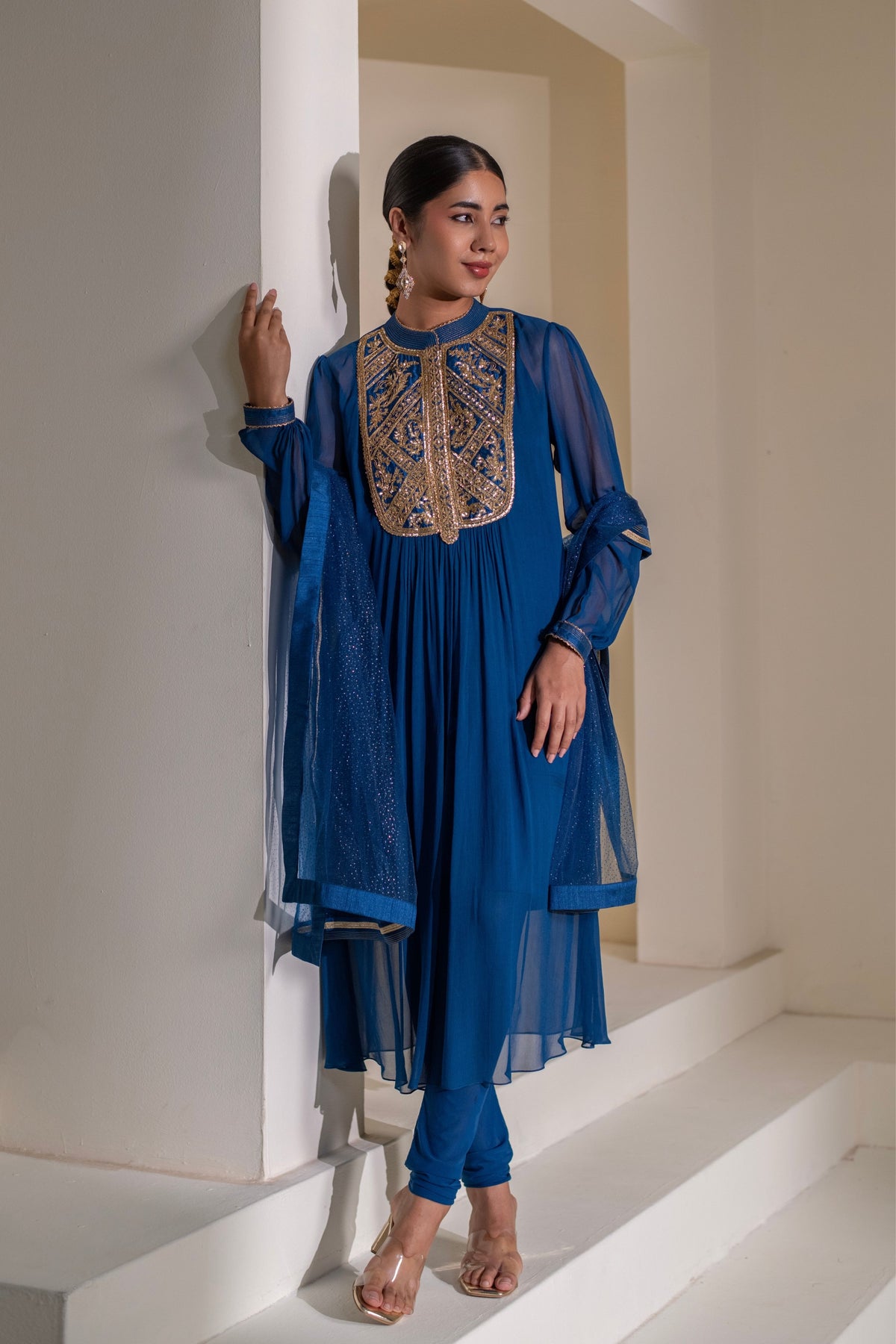 Blue  Embellished Kurta Set