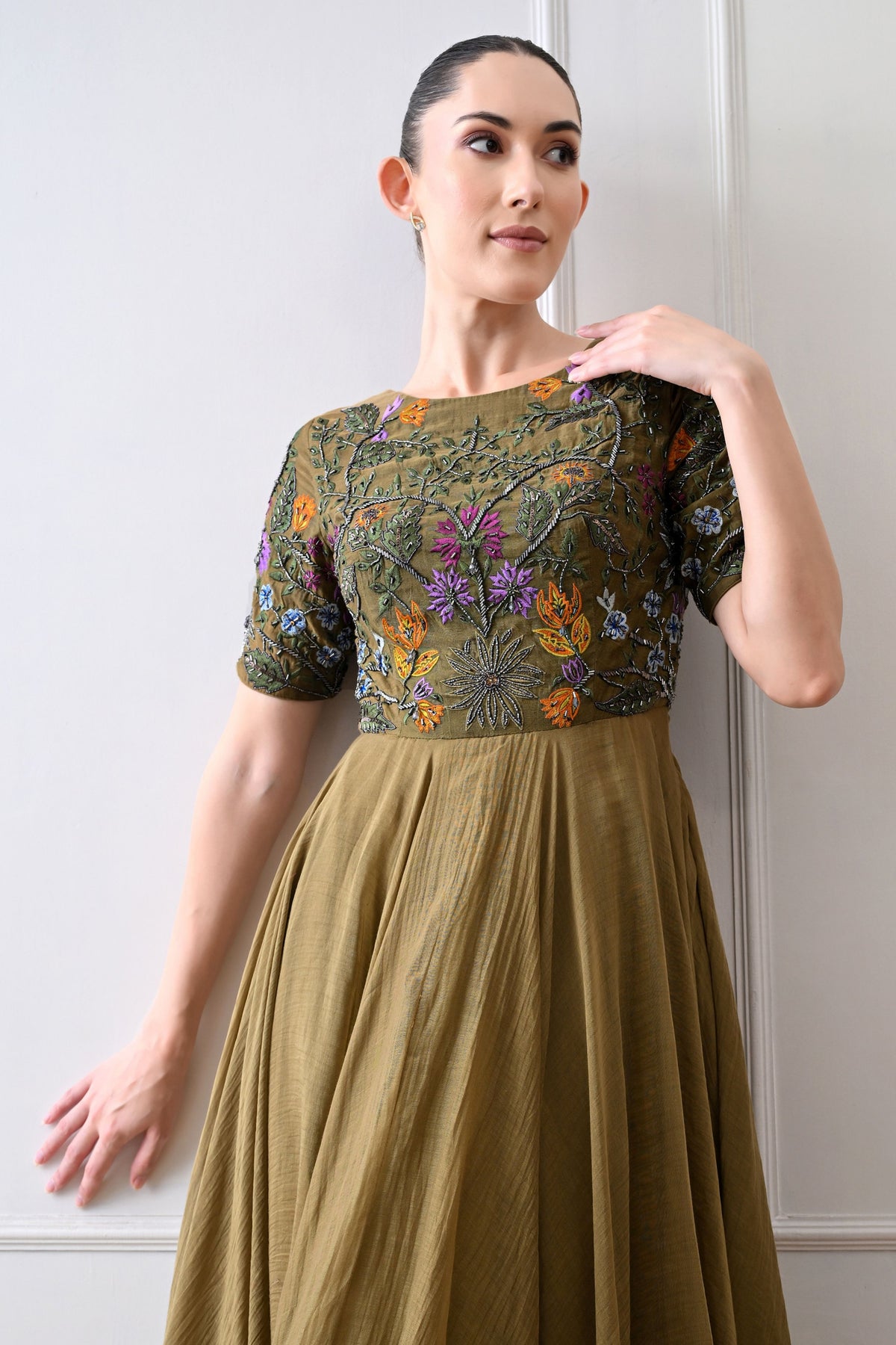 Olive Zardozi Embroidered Anarkali