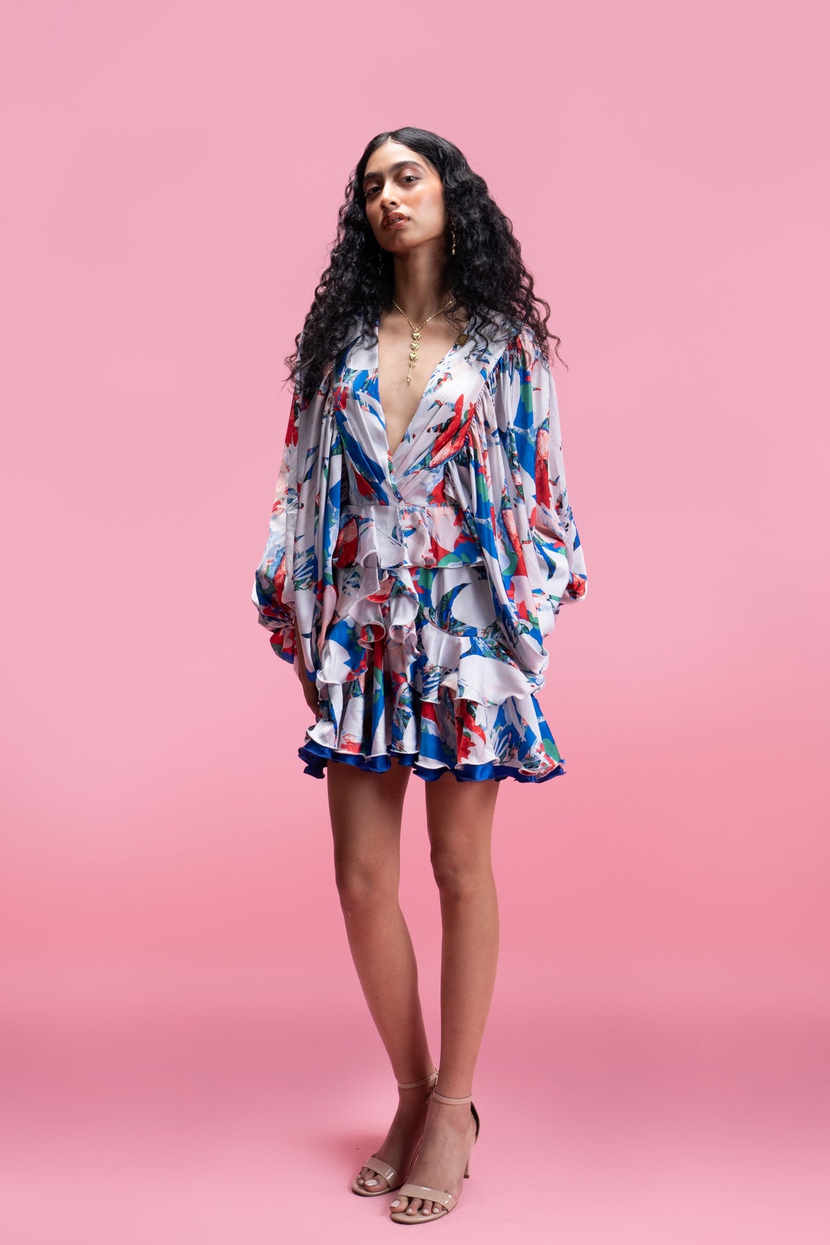 Printed Ruffle Mini Dress
