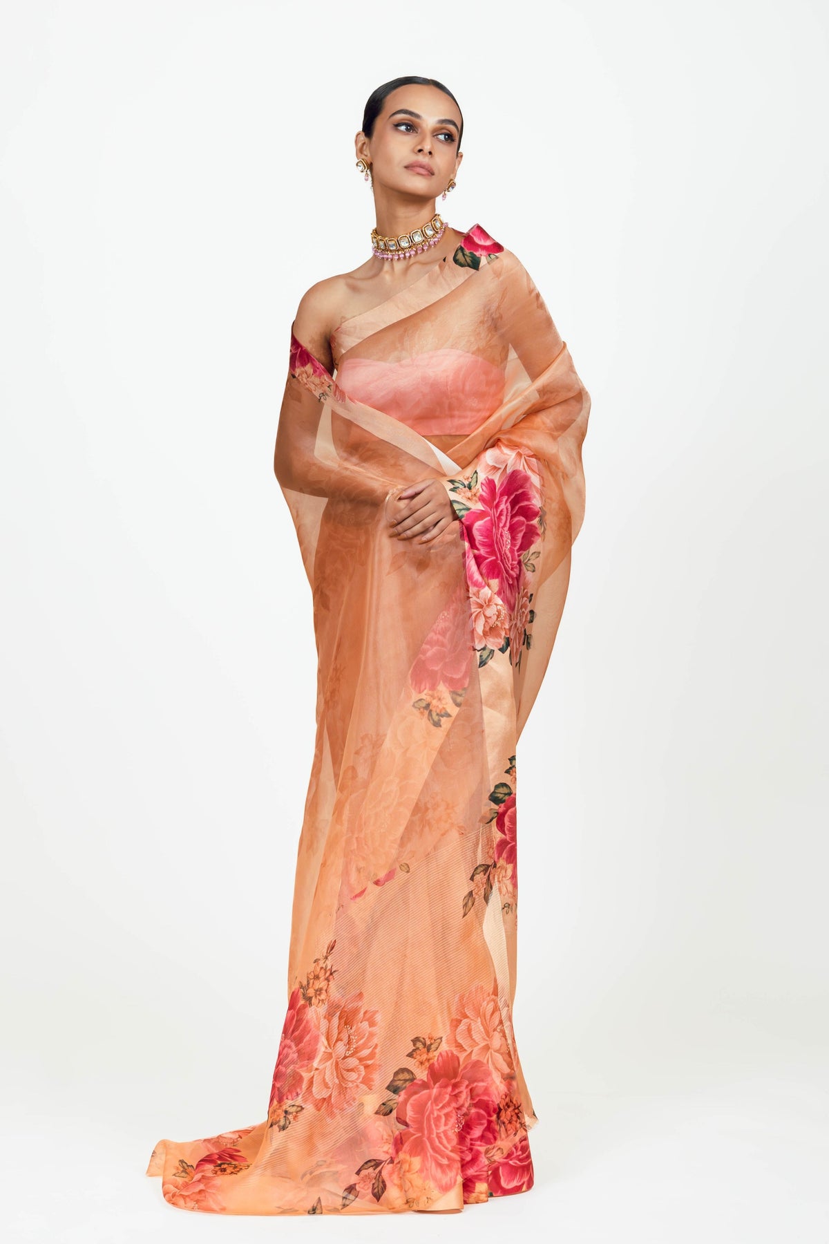 Farah Peach Organza Saree