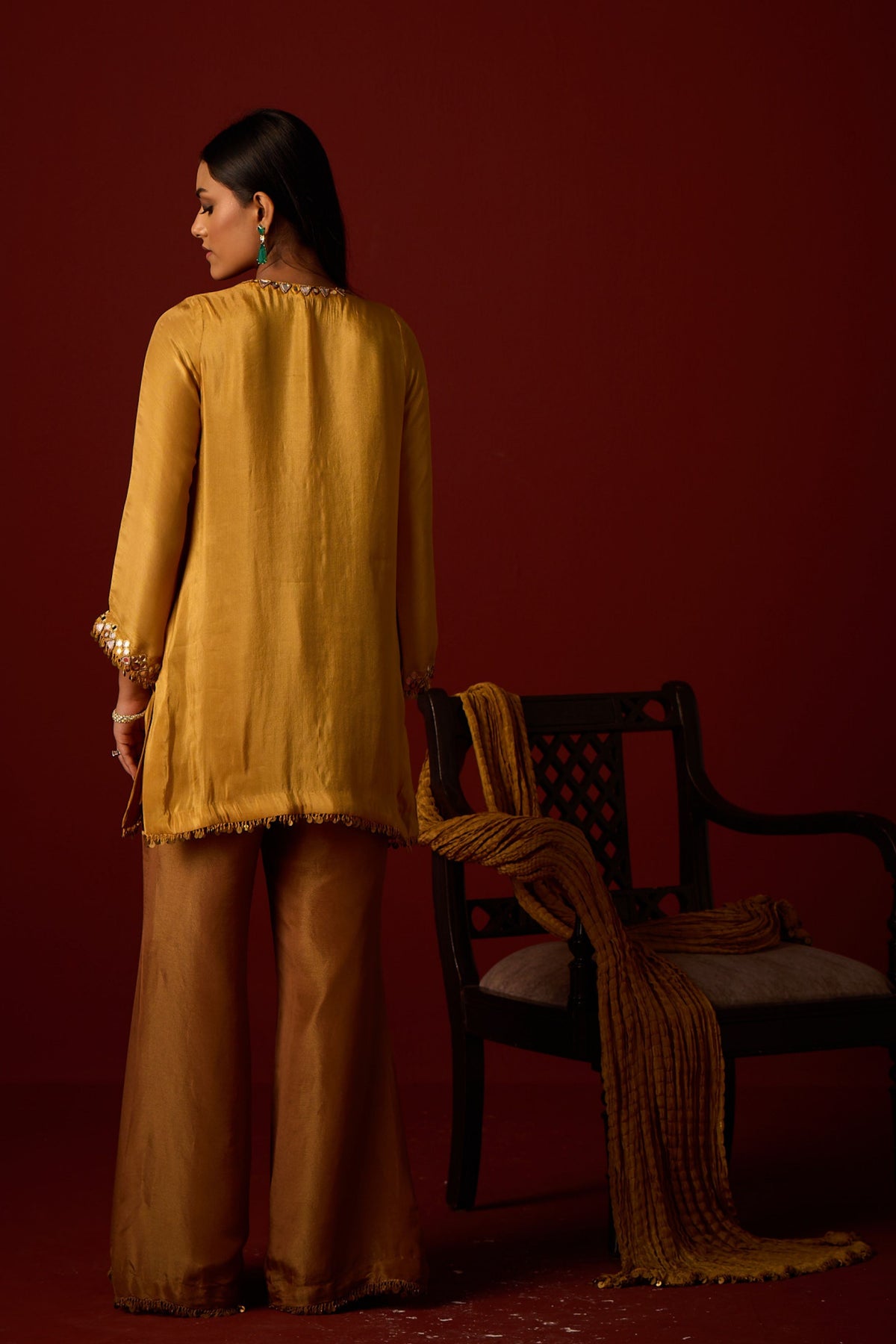 Golden Yellow Mirror Work Sharara Set