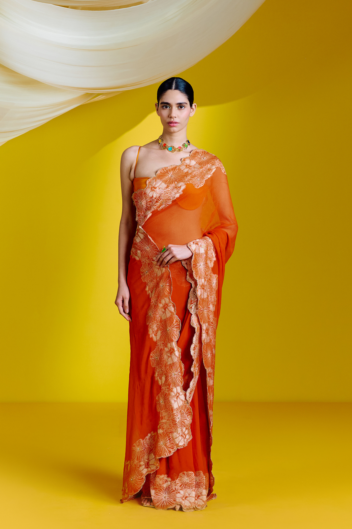 Handwoven Orange Georgette Saree