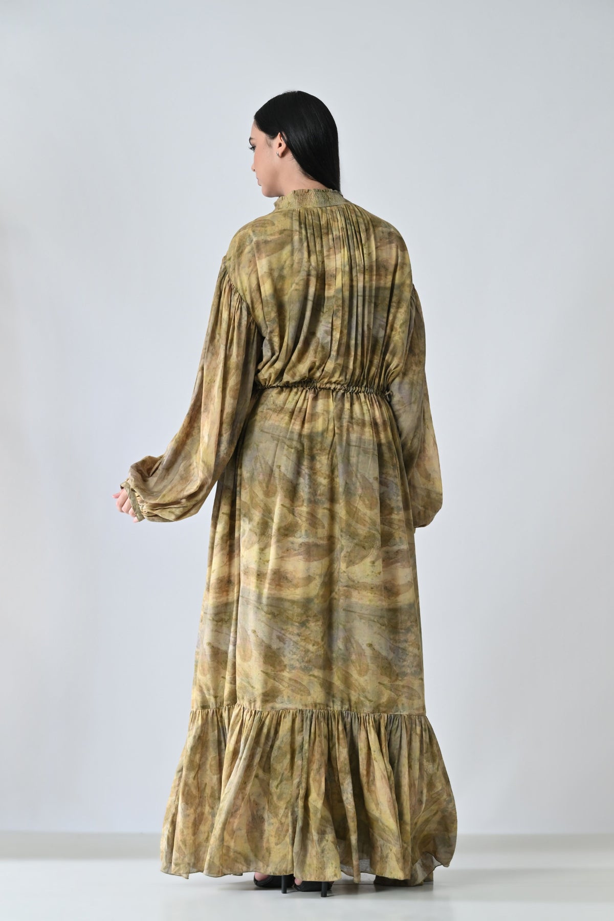 Olive Dye Printed Long Dress