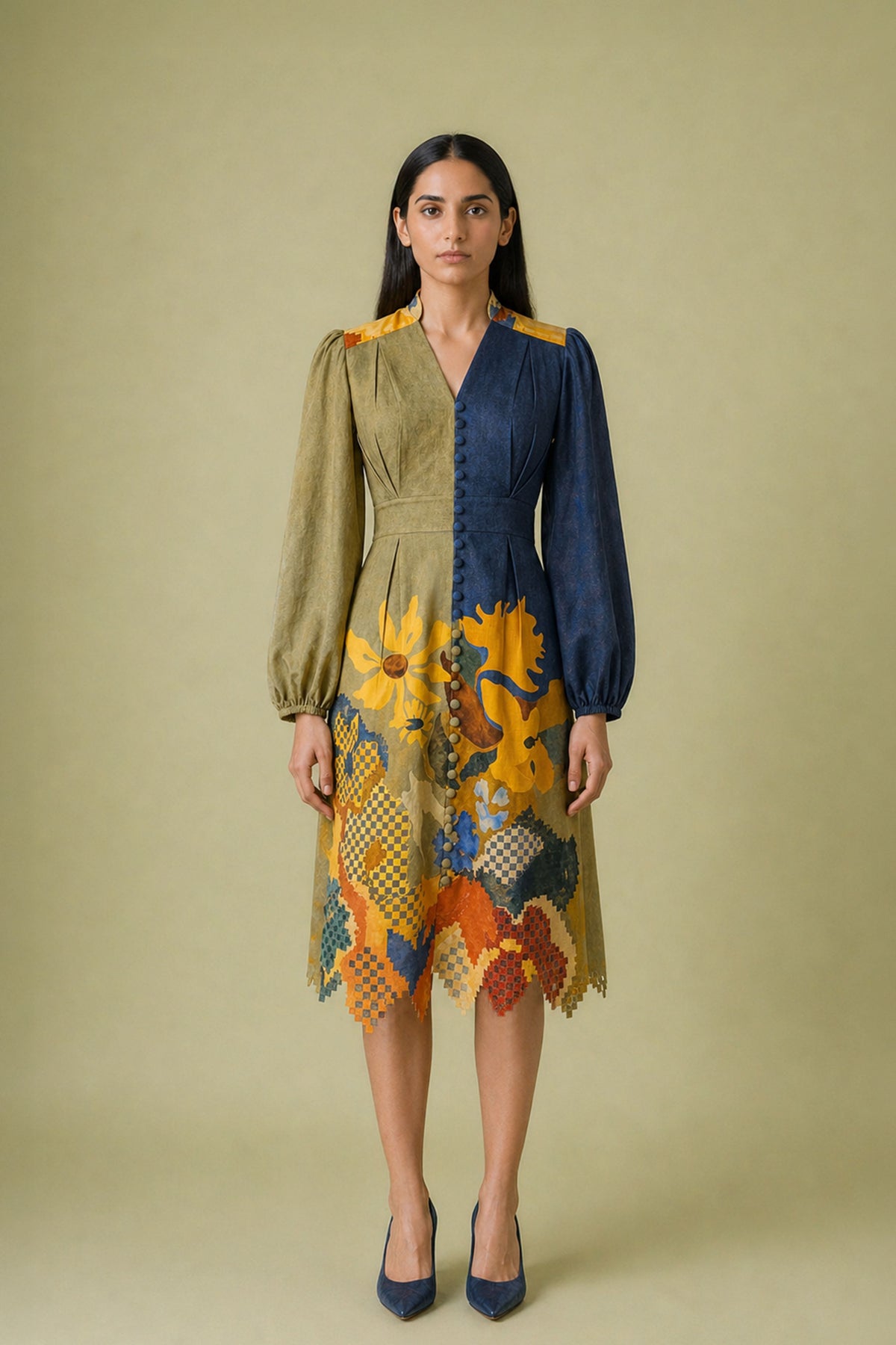 Ikat Cutwork Fitted Dress